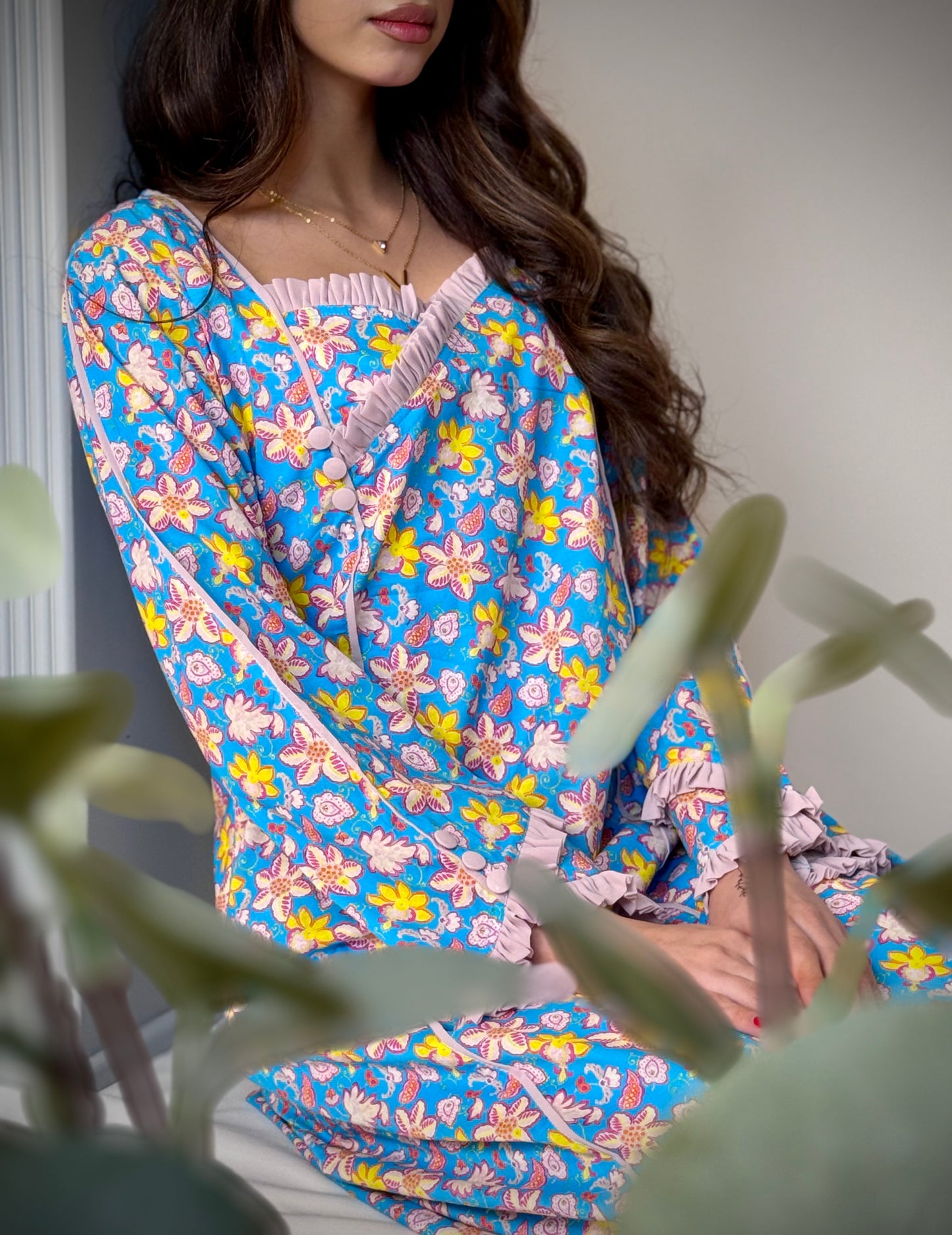 جلابية قطن   مع كسرلا شيفون