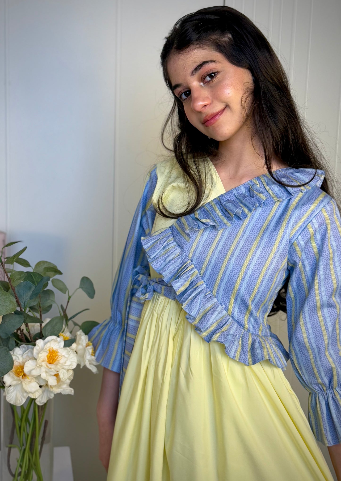 فستان قطن مع دمج السادة