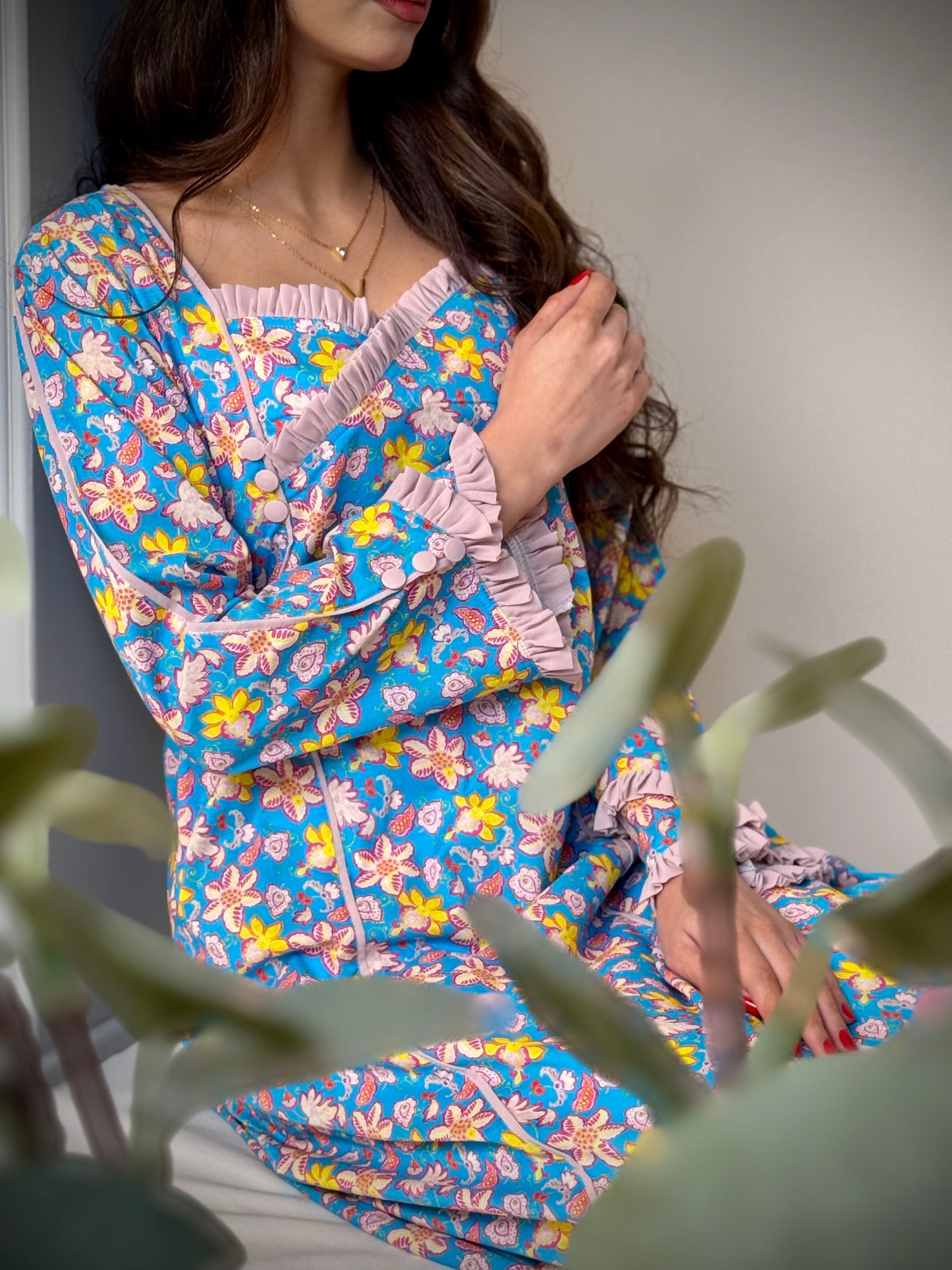 جلابية قطن   مع كسرلا شيفون