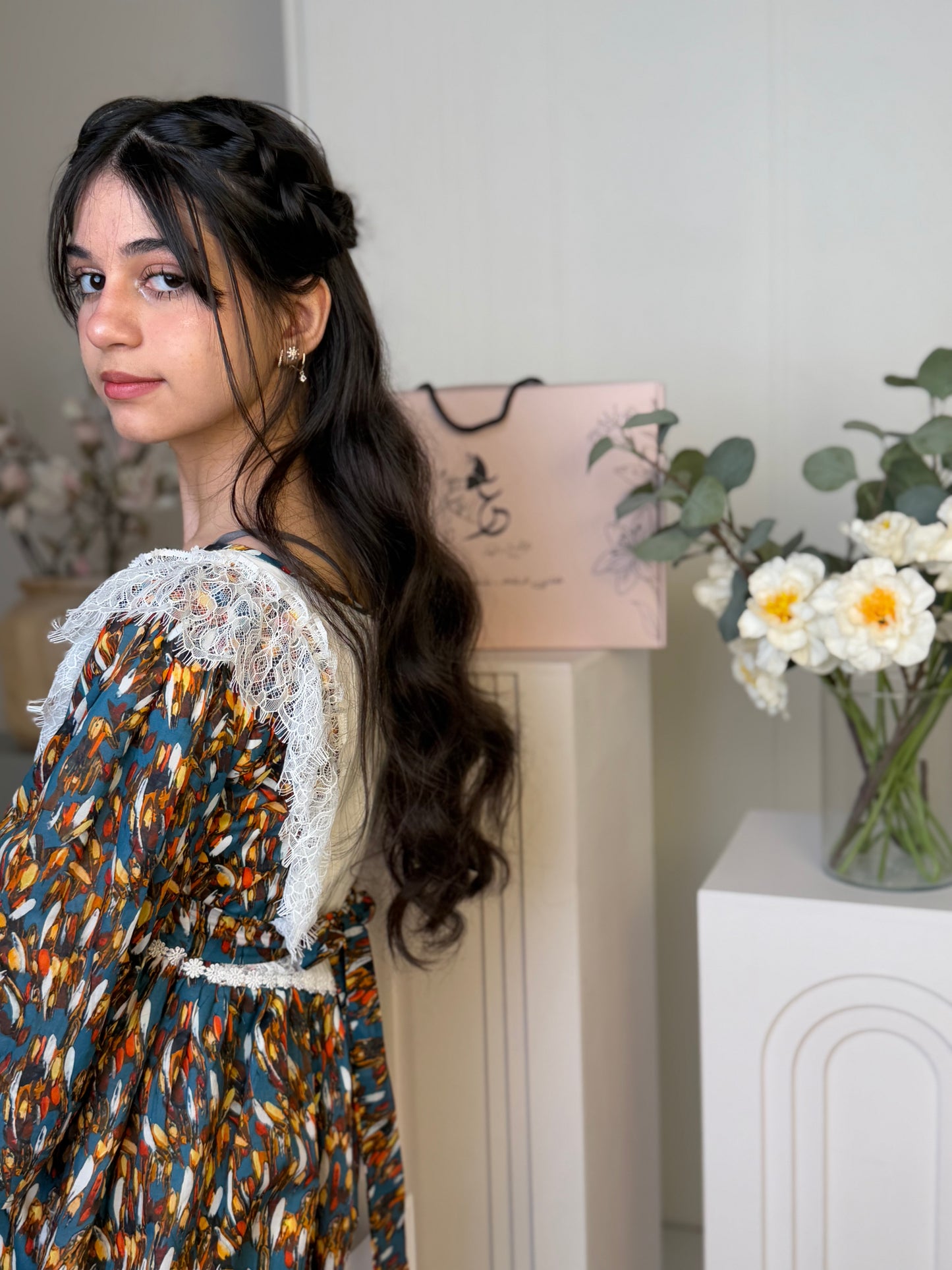 فستان قطن مع دمج السادة