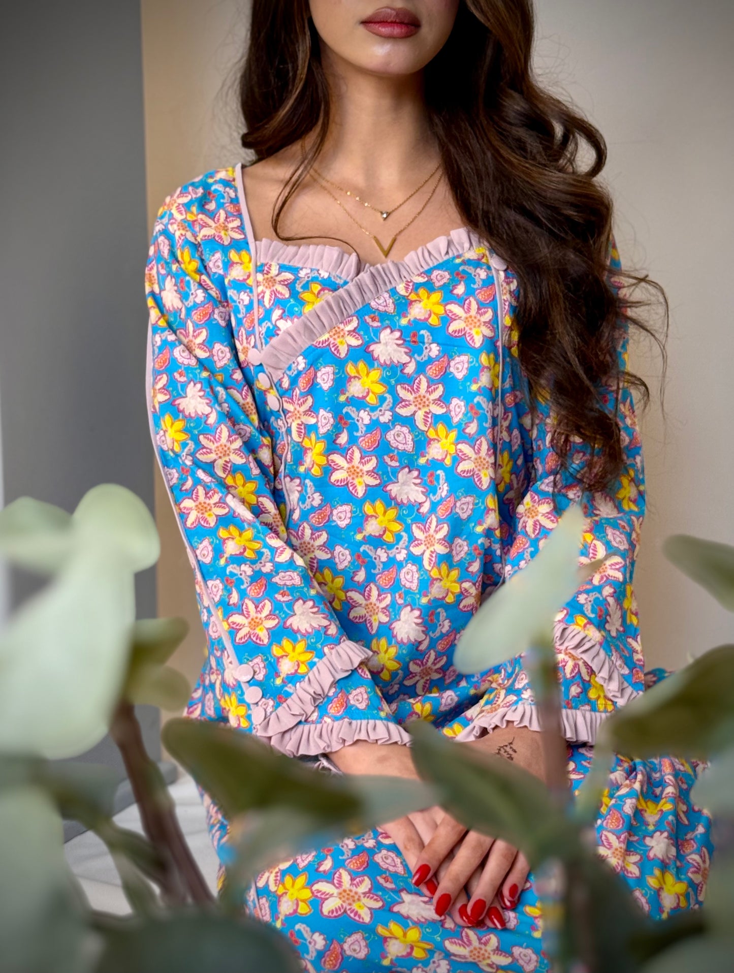 جلابية قطن   مع كسرلا شيفون