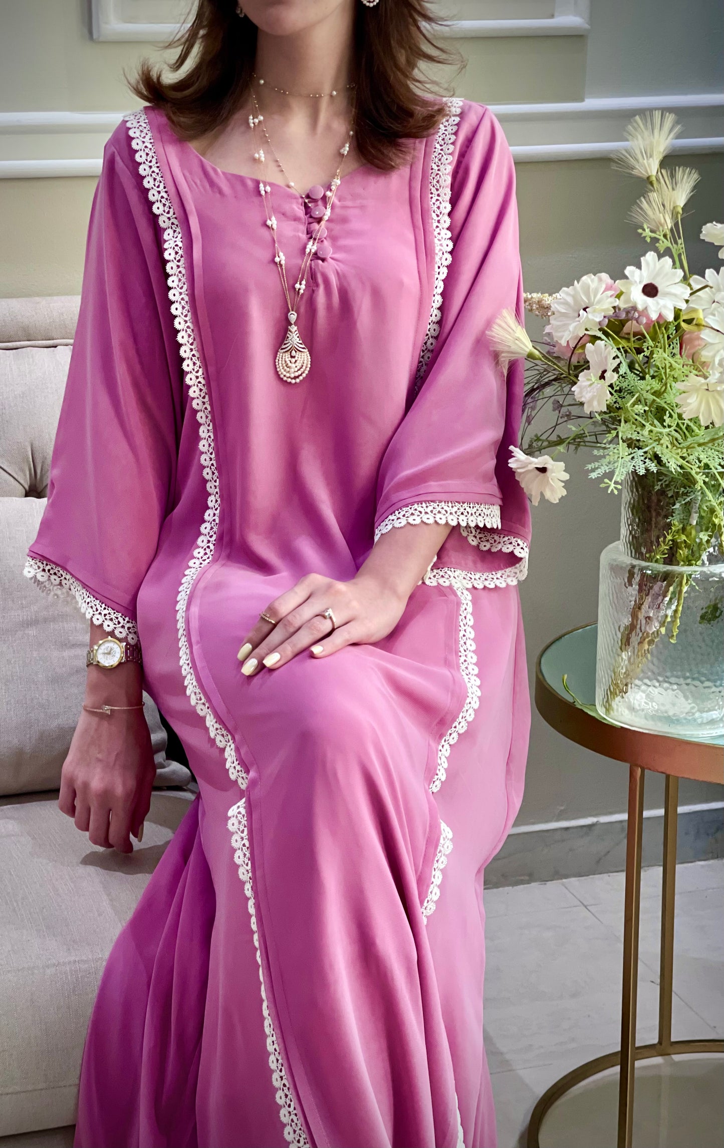 جلابيه دبل شيفون مع دانتيل