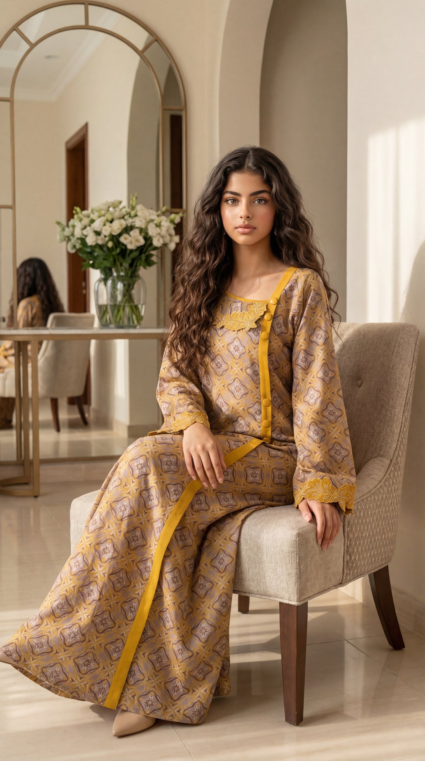 جلابية قطن مع تطريز وشغل  شك