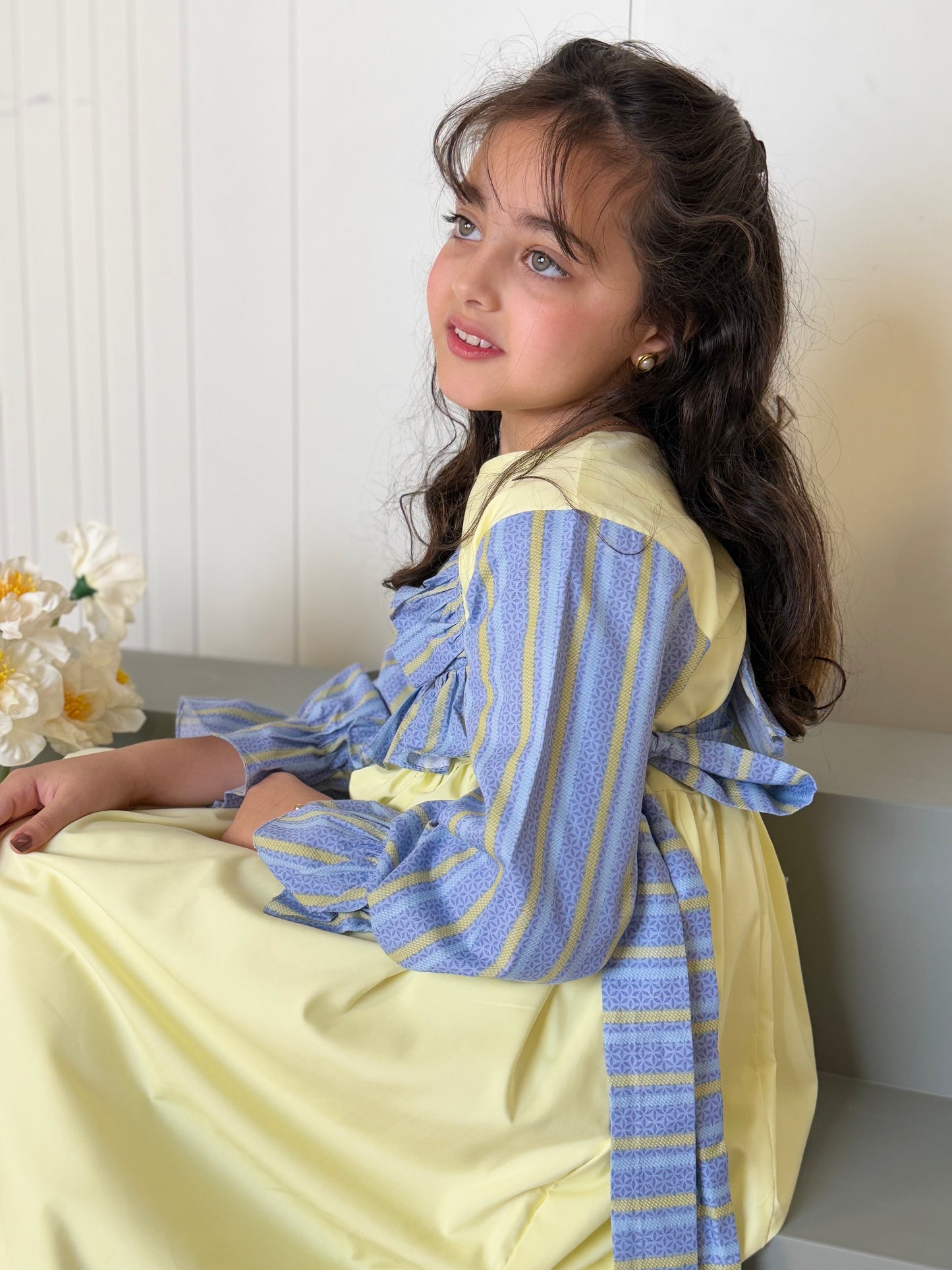 فستان قطن مع دمج السادة