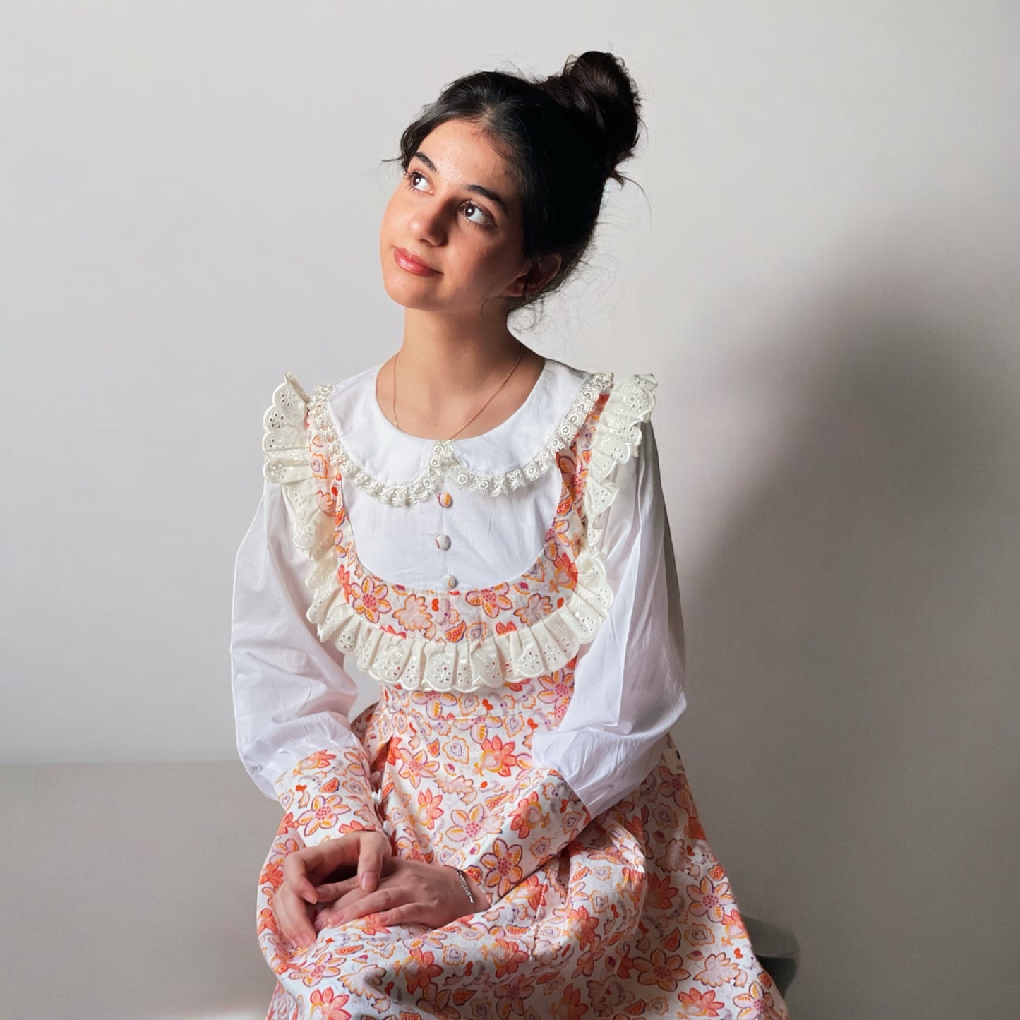 فستان قطن مع دمج السادة