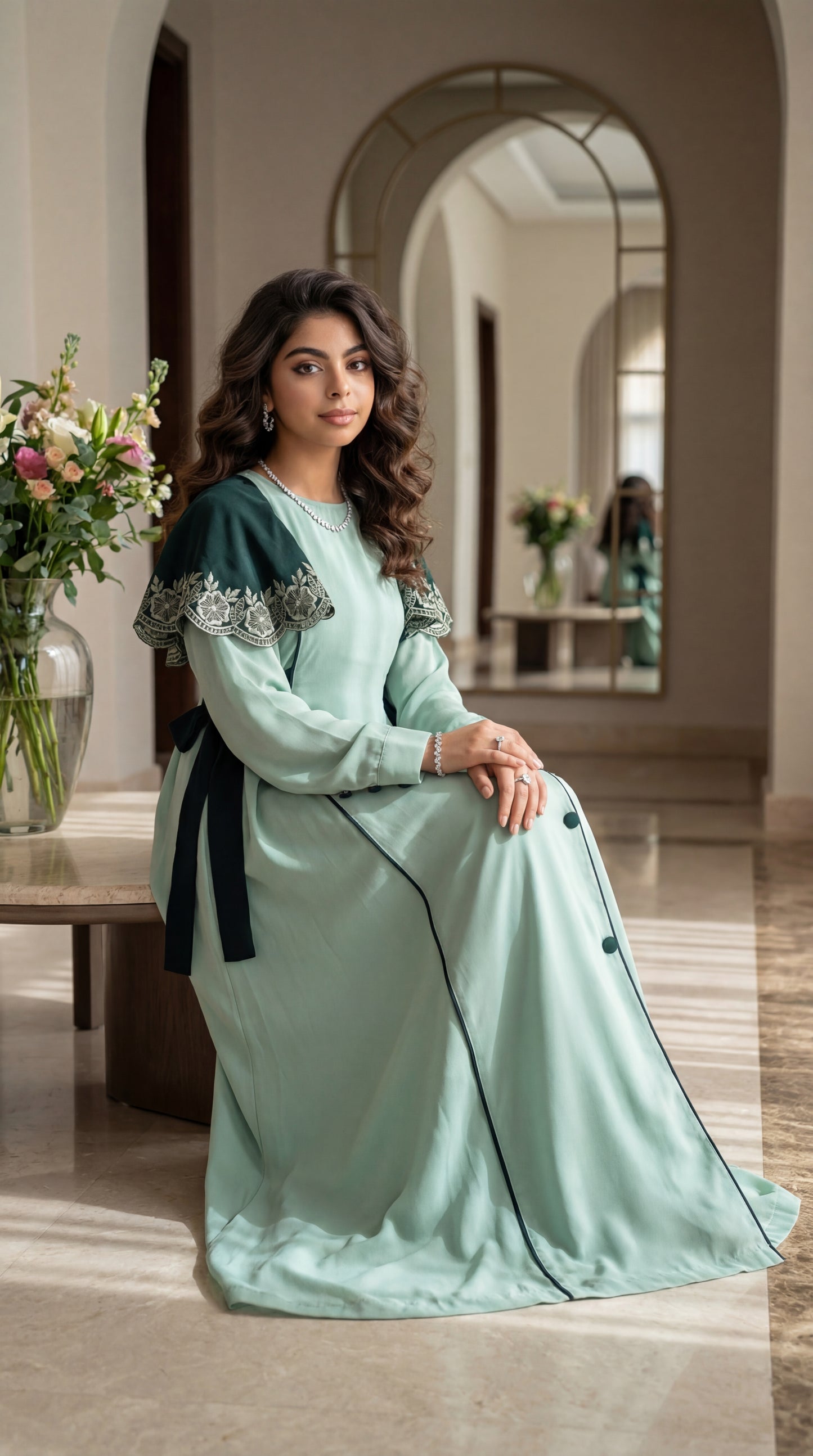 فستان  حرير الماس دمج  لونين مع تطريززمخرم