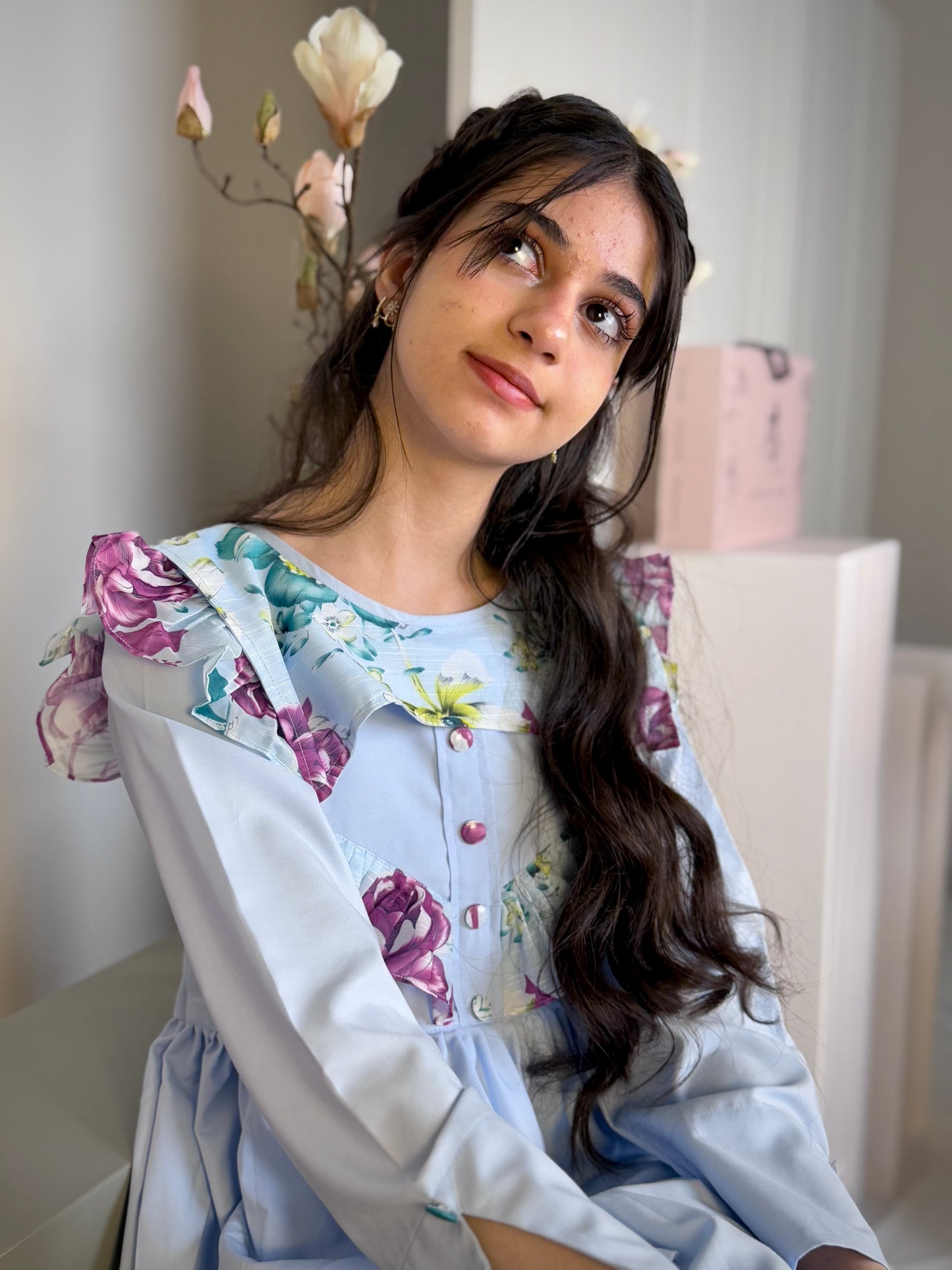 فستان قطن مع دمج السادة