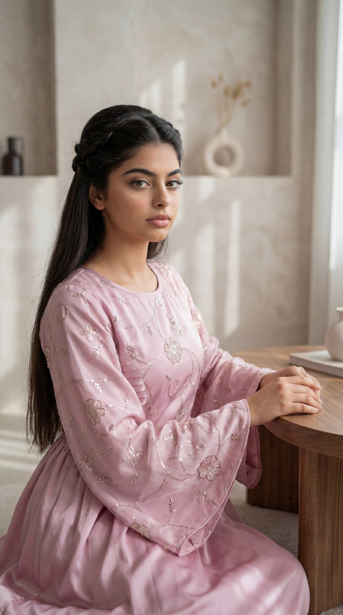 فستان  حرير الماس مع تور مشغول ترتر وتطريز