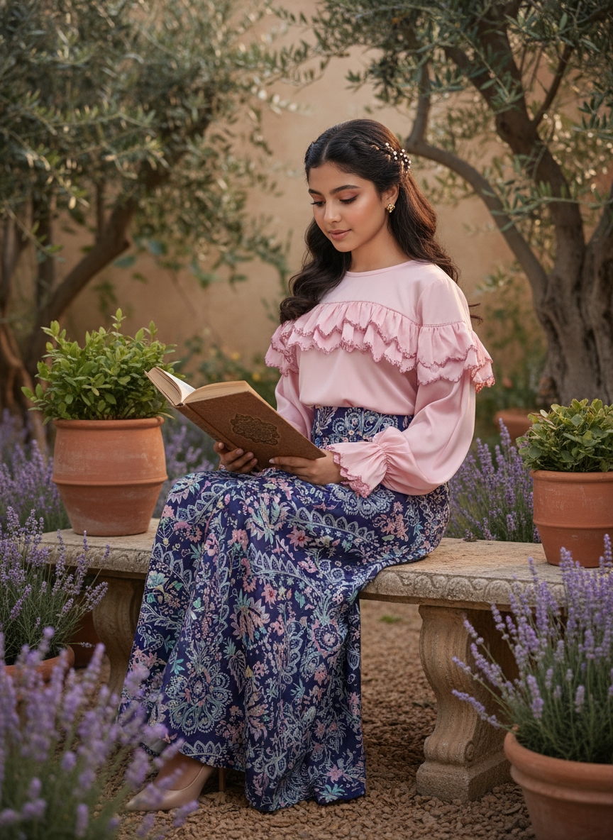 قميص تنوره من الحرير والتطريز