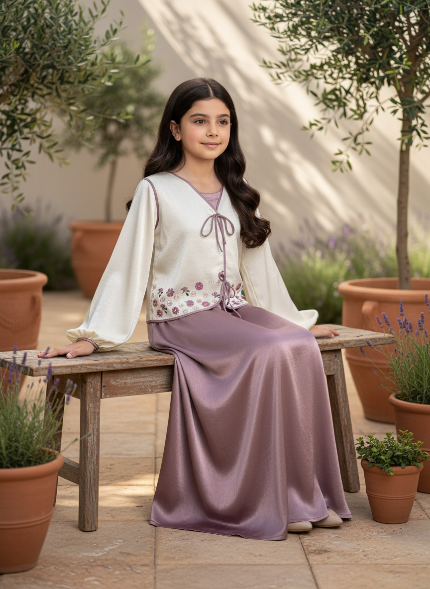 قميص تنوره من الحرير الجاكار  والتطريز