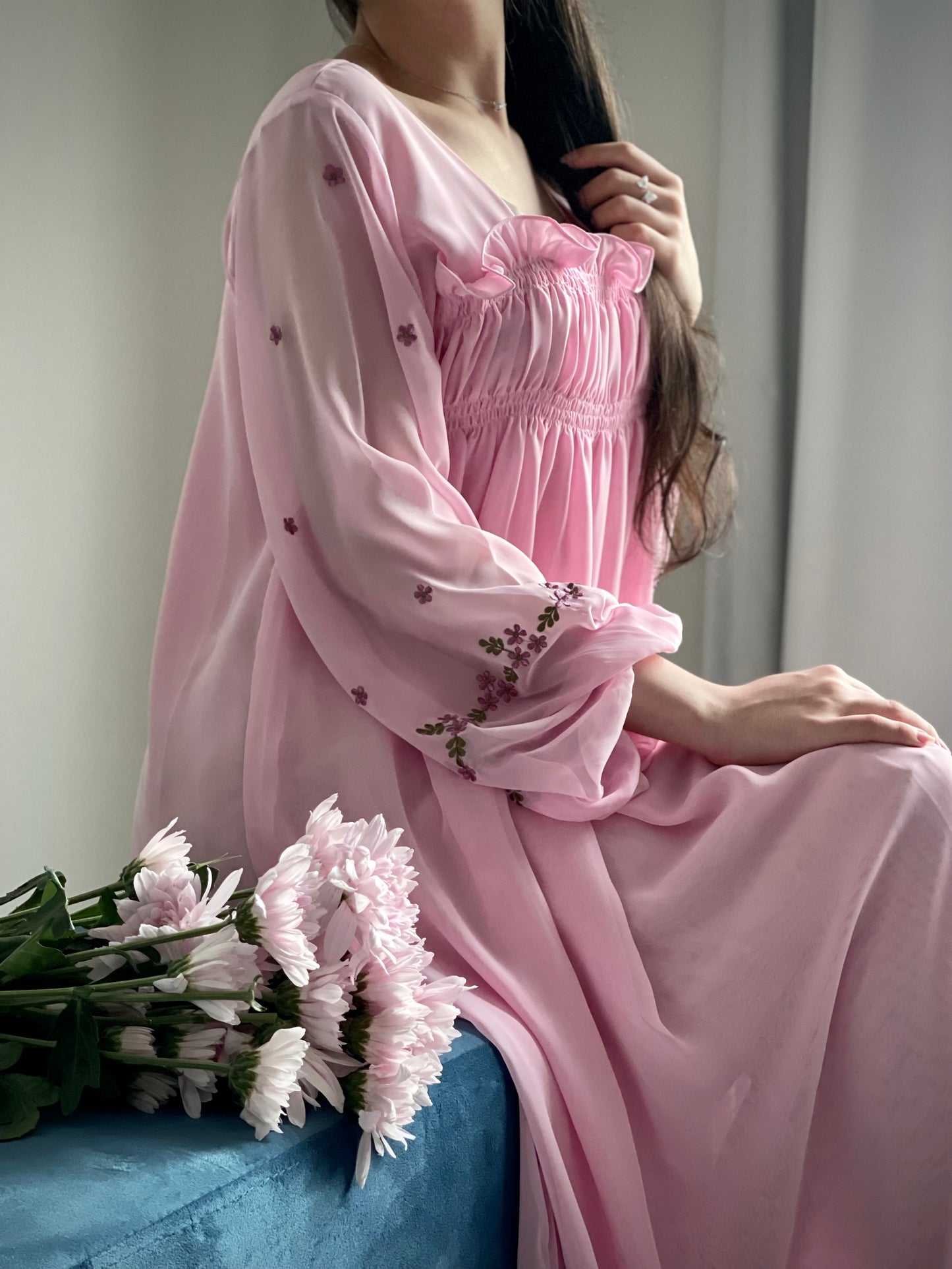 جلابية دبل شيفون مع تطريز