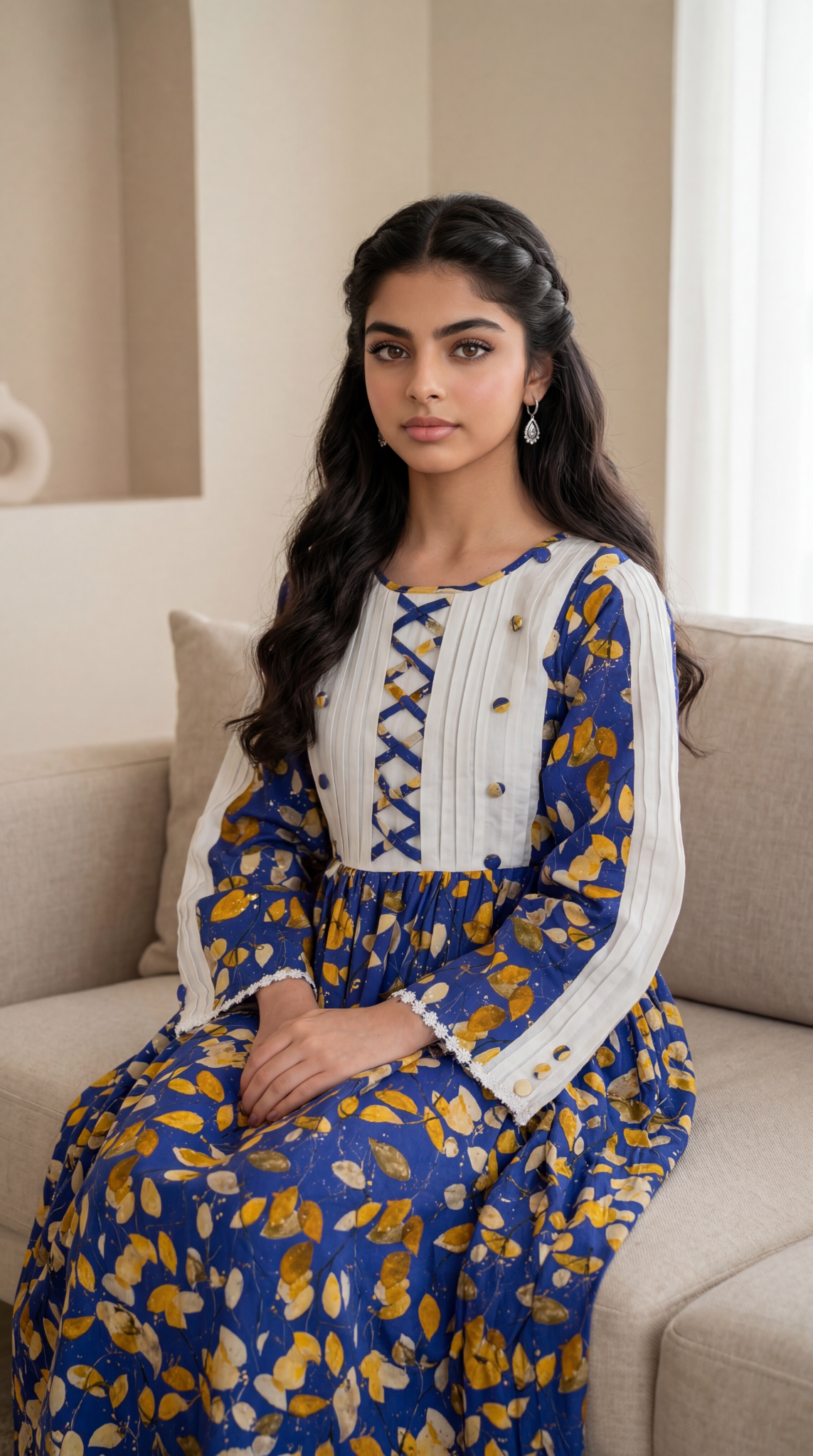 فستان قطن مع دمج السادة