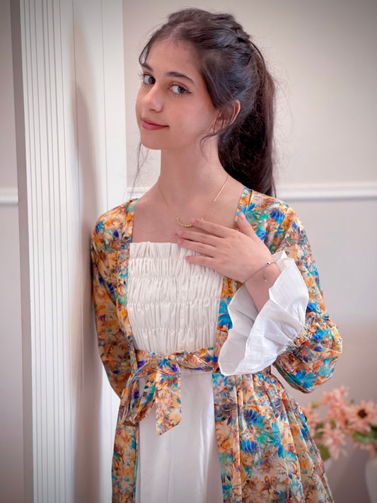 فستان قطن مع دمج السادة