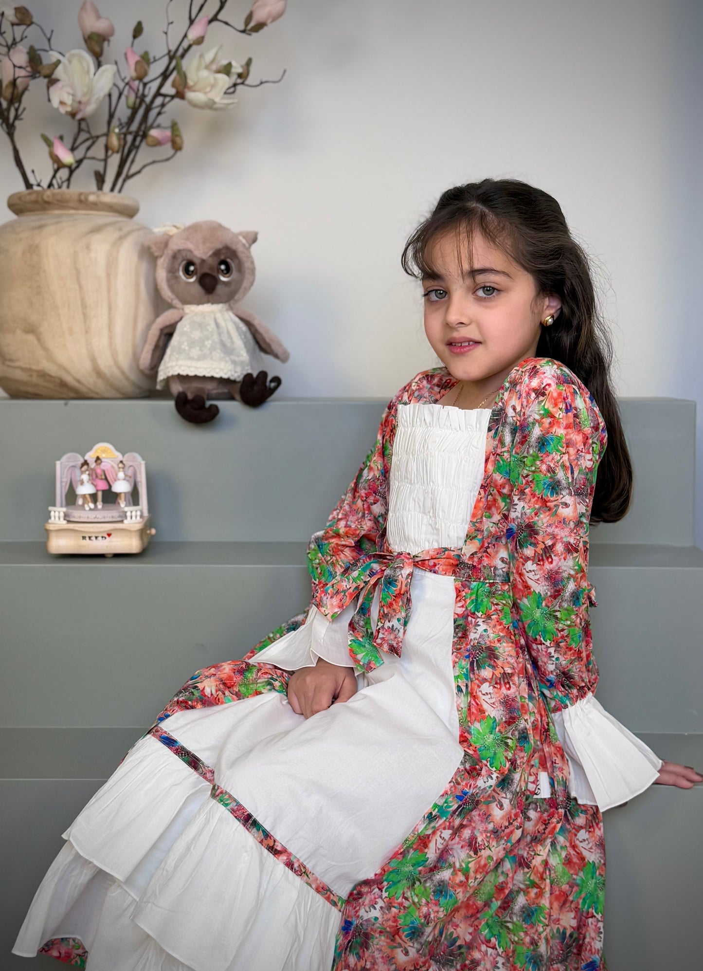 فستان قطن مع دمج السادة