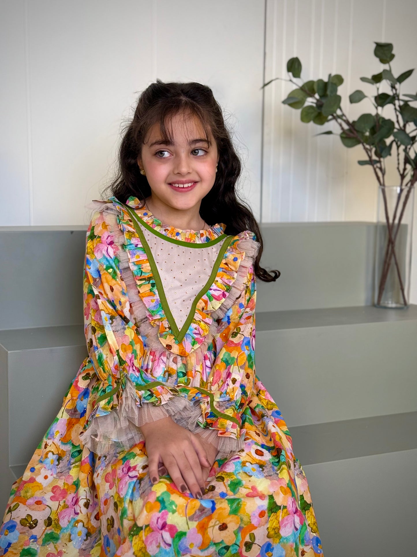 فستان قطن مع دمج السادة