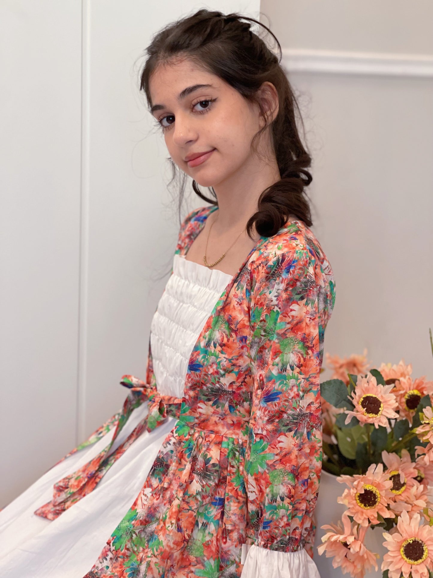 فستان قطن مع دمج السادة