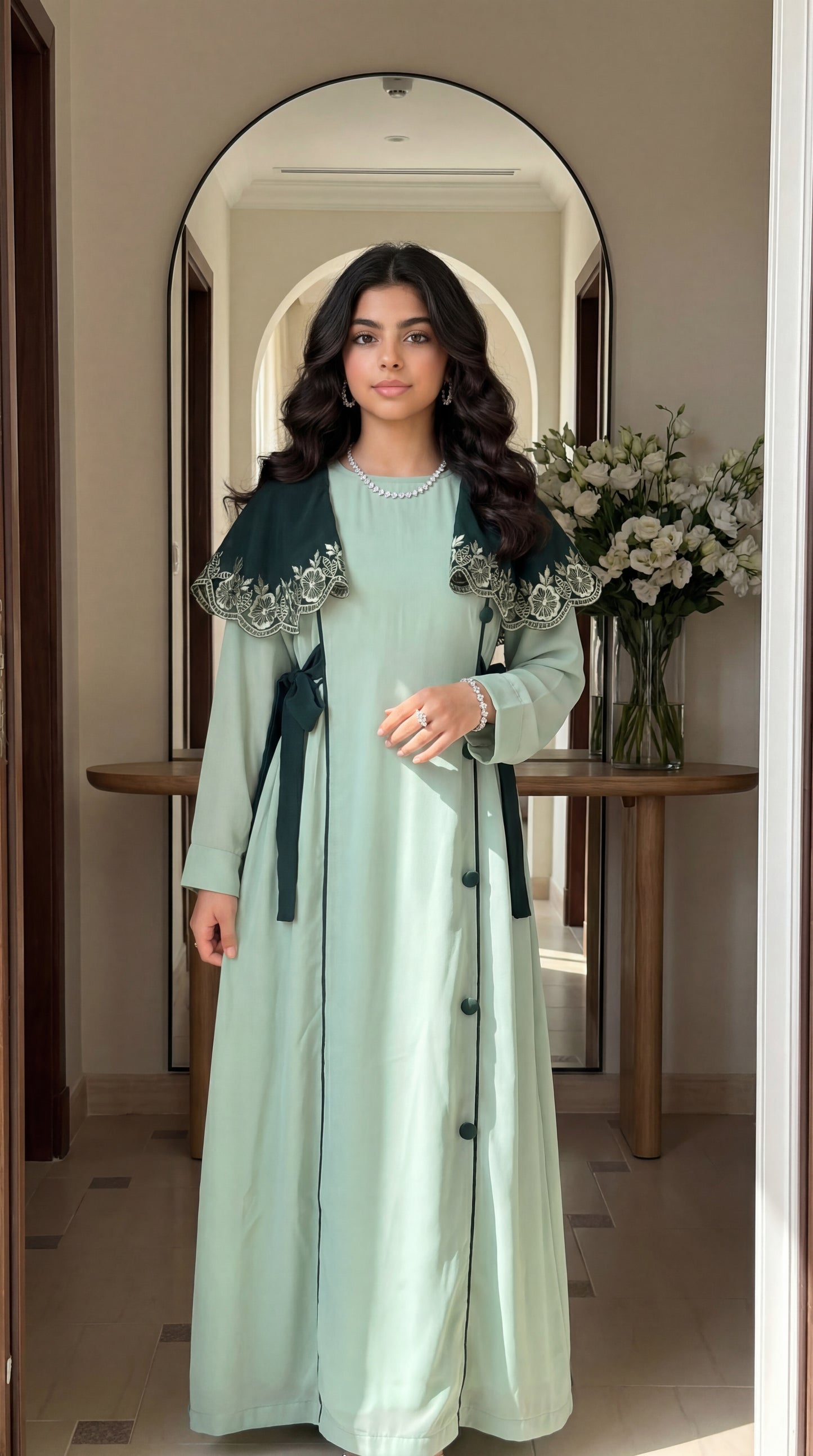 فستان  حرير الماس دمج  لونين مع تطريززمخرم