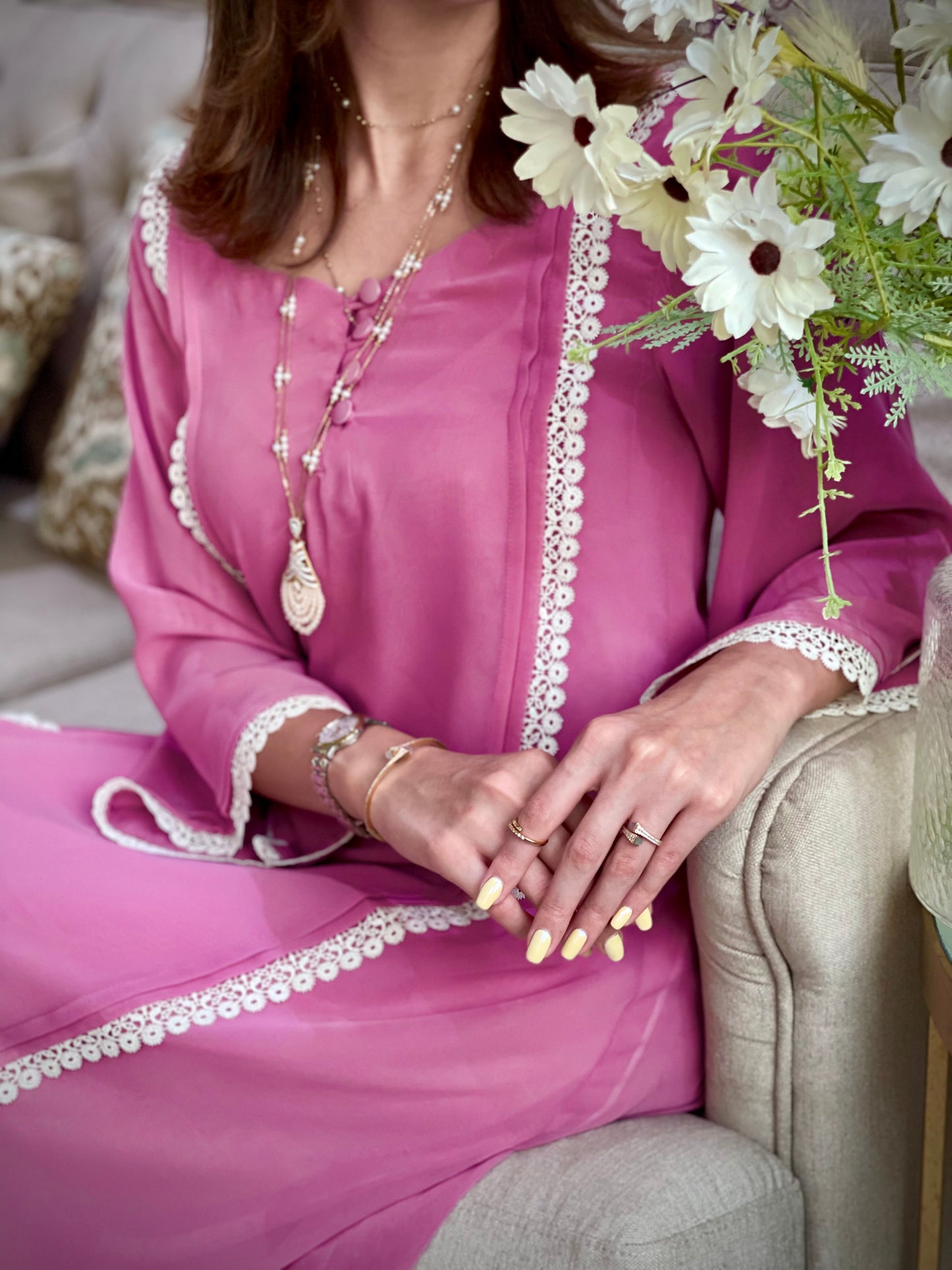 جلابيه دبل شيفون مع دانتيل