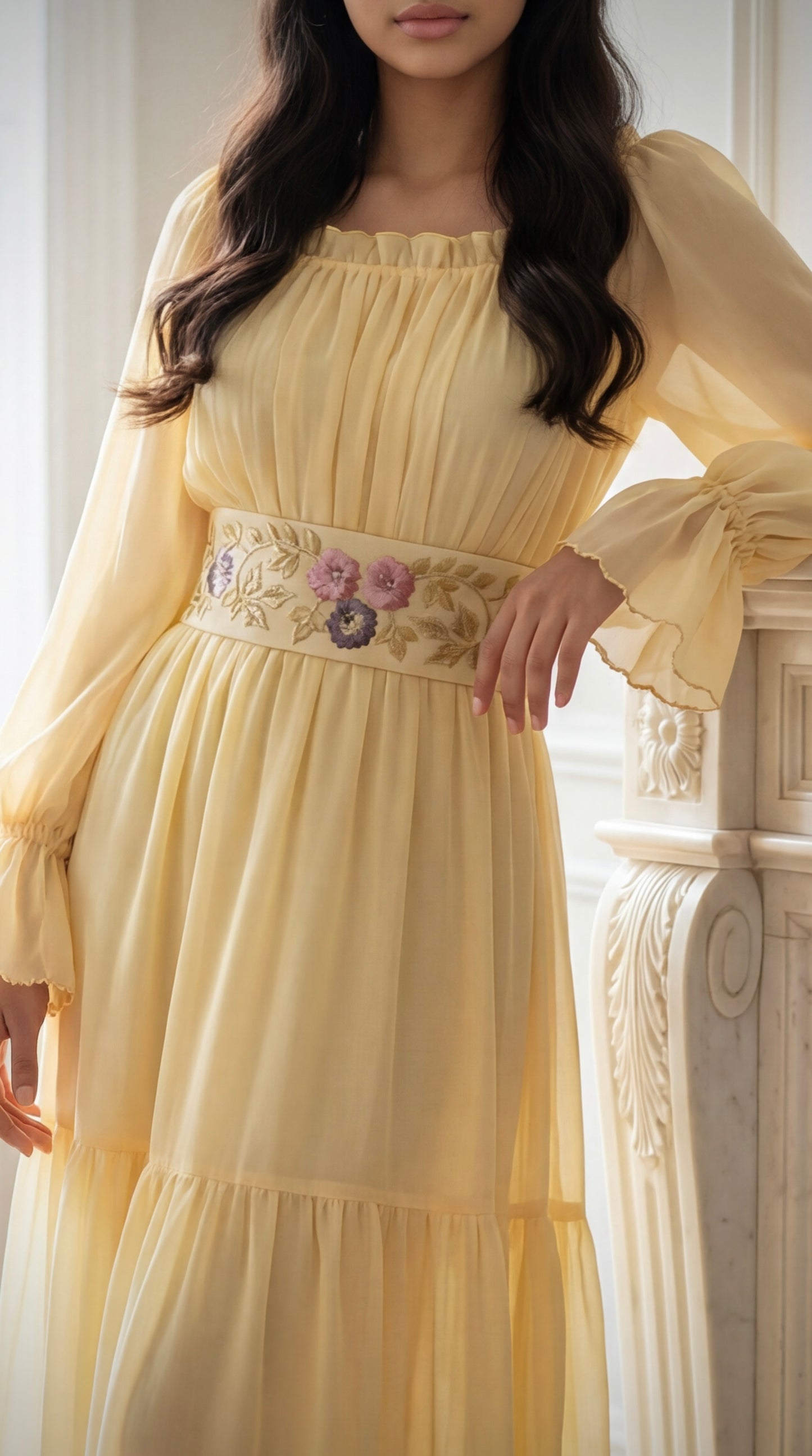 فستان  شيفون مع تطريز