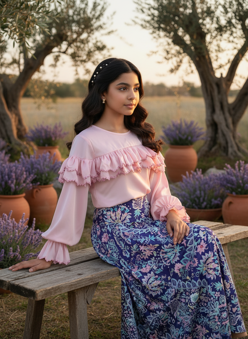 قميص تنوره من الحرير والتطريز