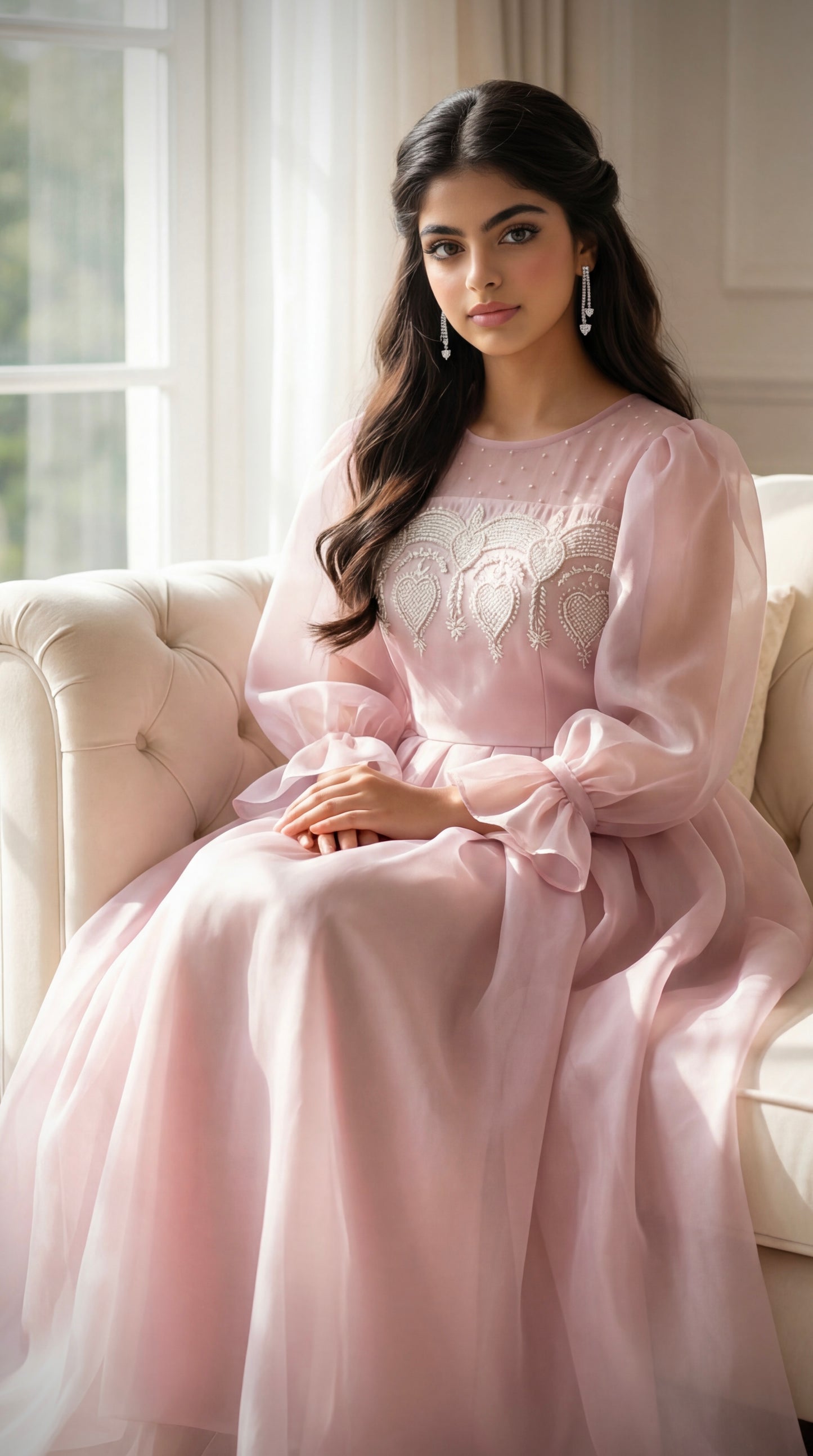 فستان من الاورجنزا مع دانتيل مشكوك