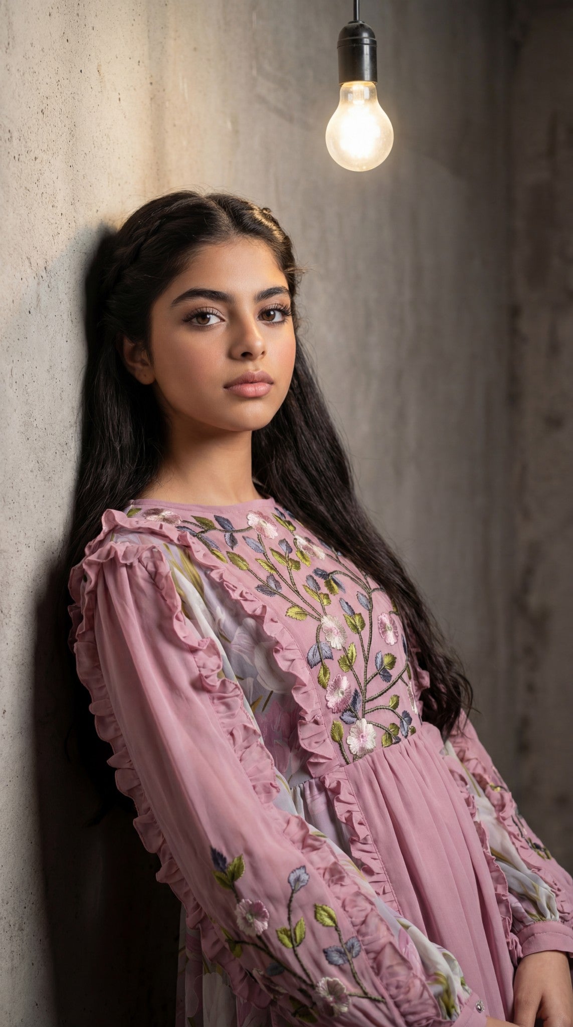 فستان من الشيفون والتطريز ودمج الساده