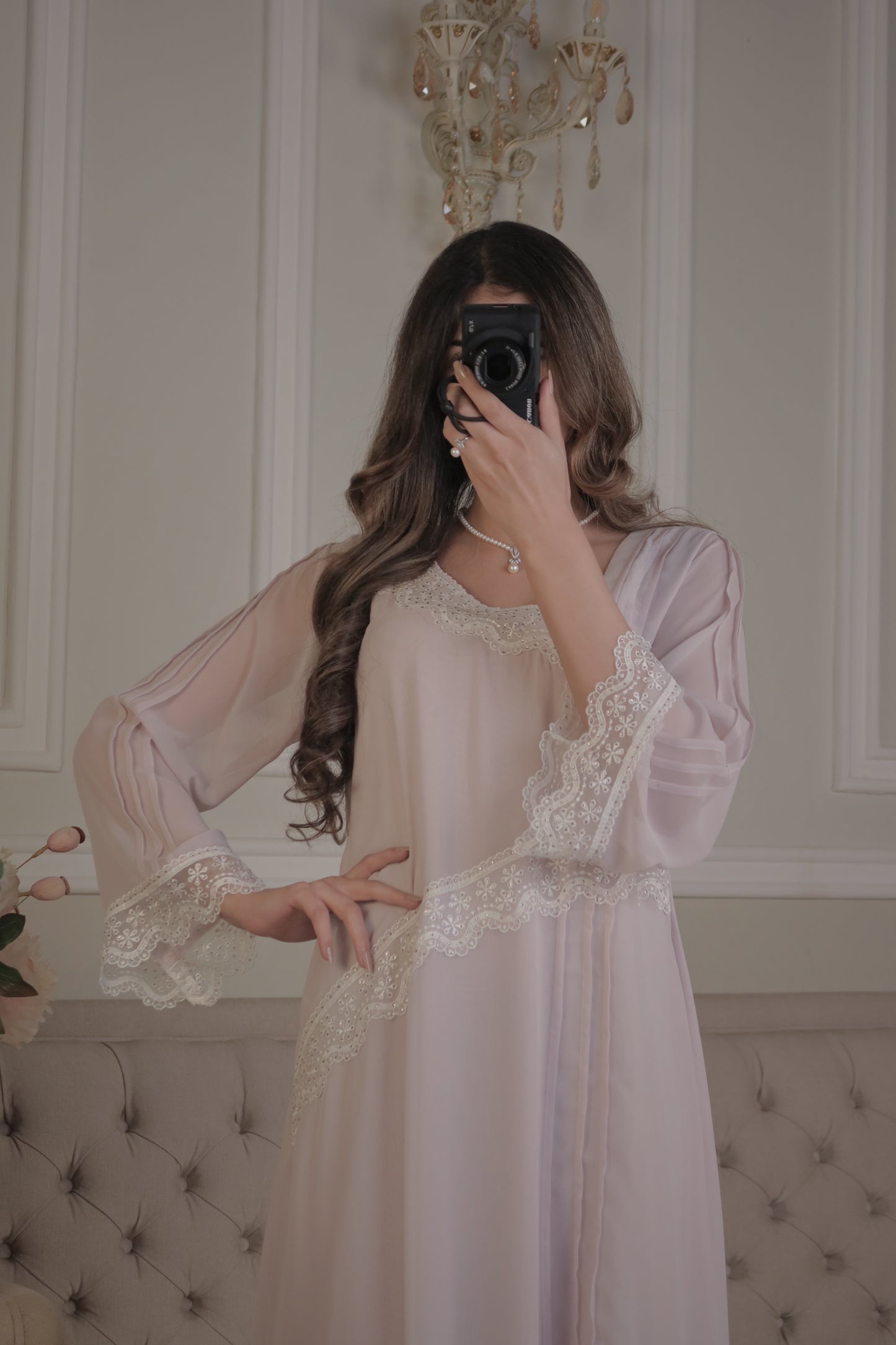 شيفون  بنفسجي فاااتح مع دانتيل وريمبو