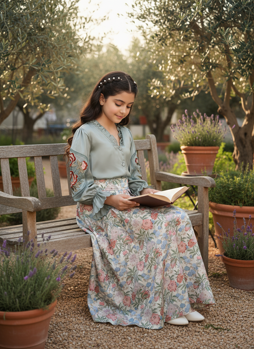 قميص تنوره من الحرير والتطريز