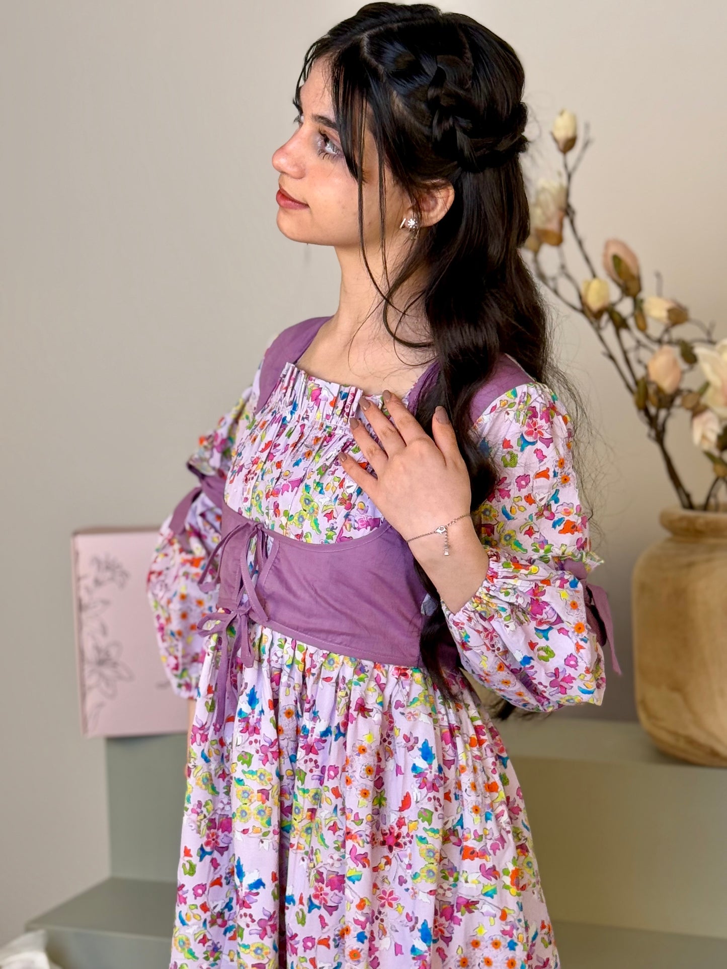 فستان قطن مع دمج السادة