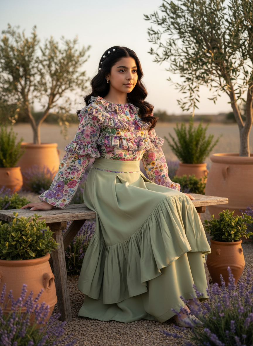 قميص شيفون  تنوره الالماس