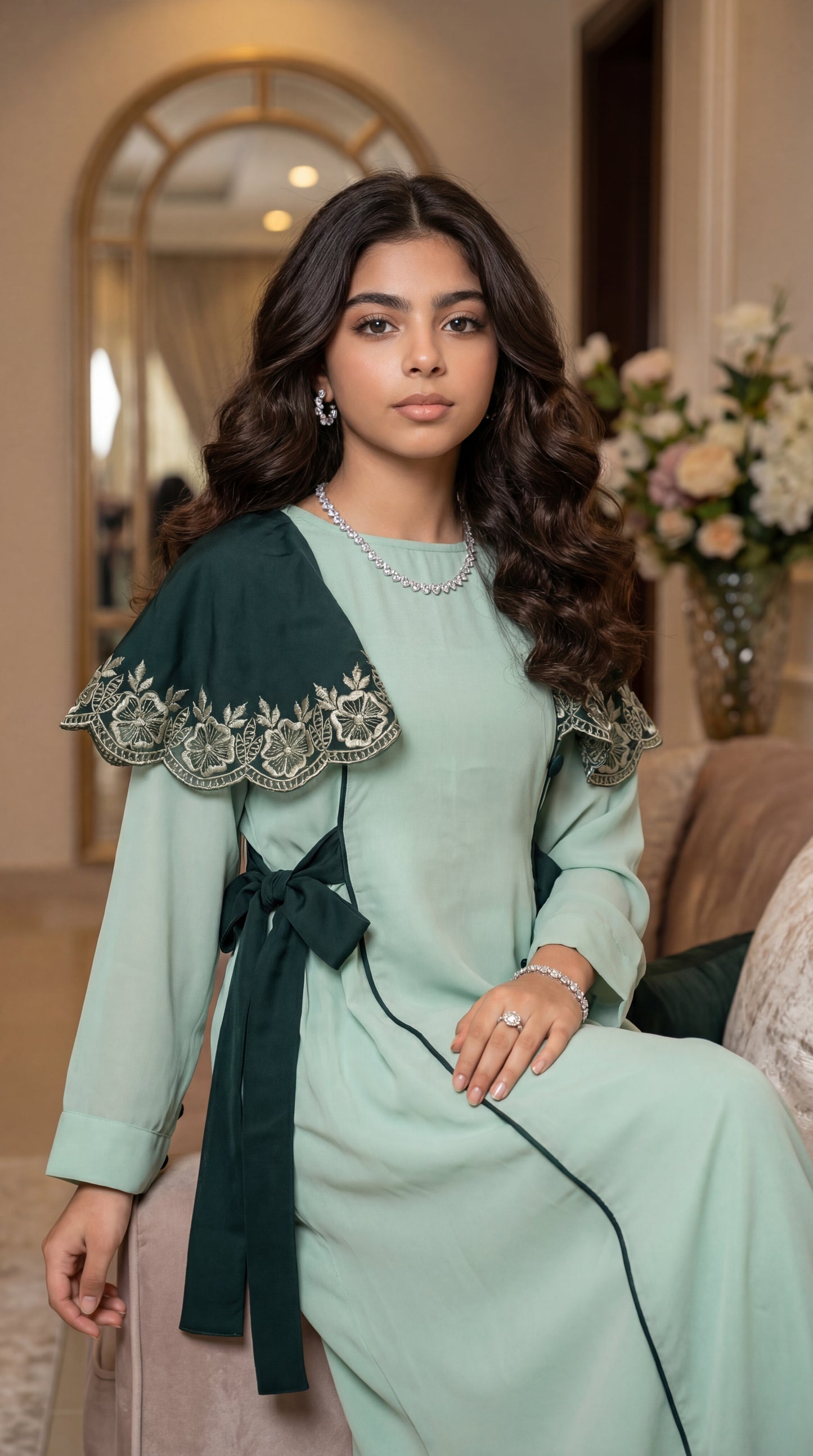 فستان  حرير الماس دمج  لونين مع تطريززمخرم