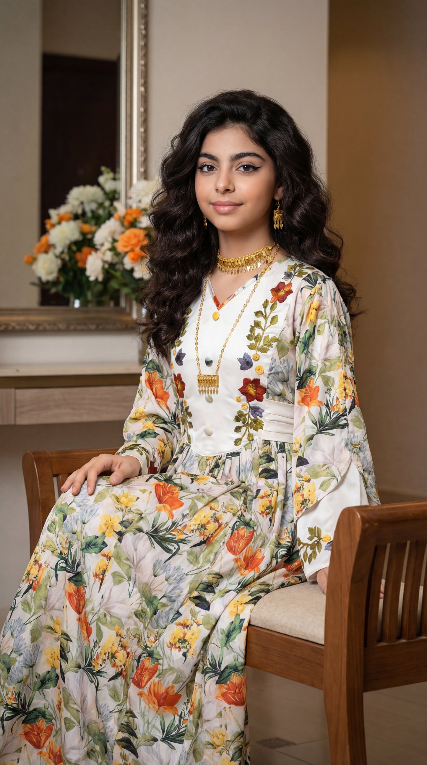 فستان   من الحرير  مع تطريز