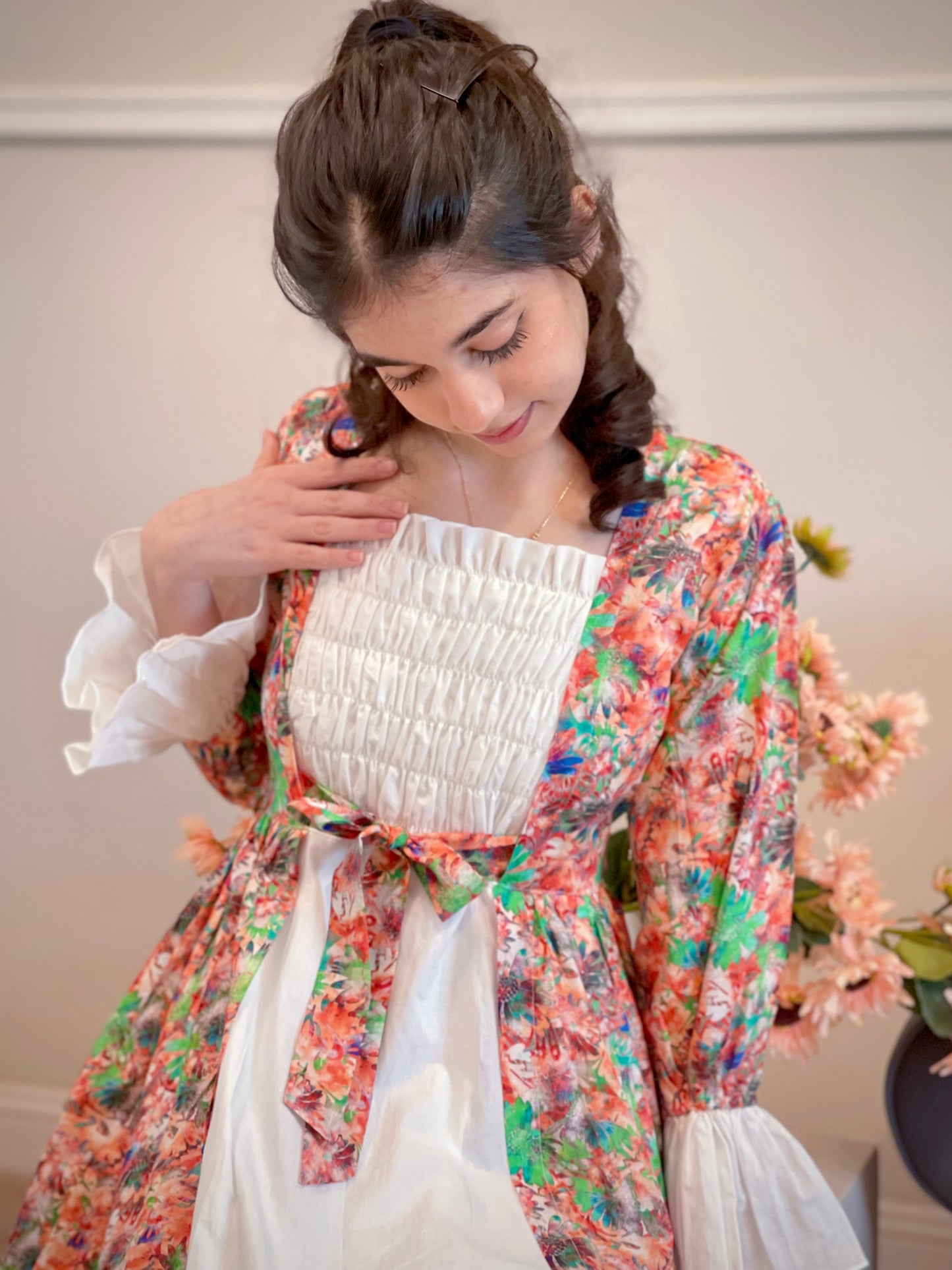 فستان قطن مع دمج السادة