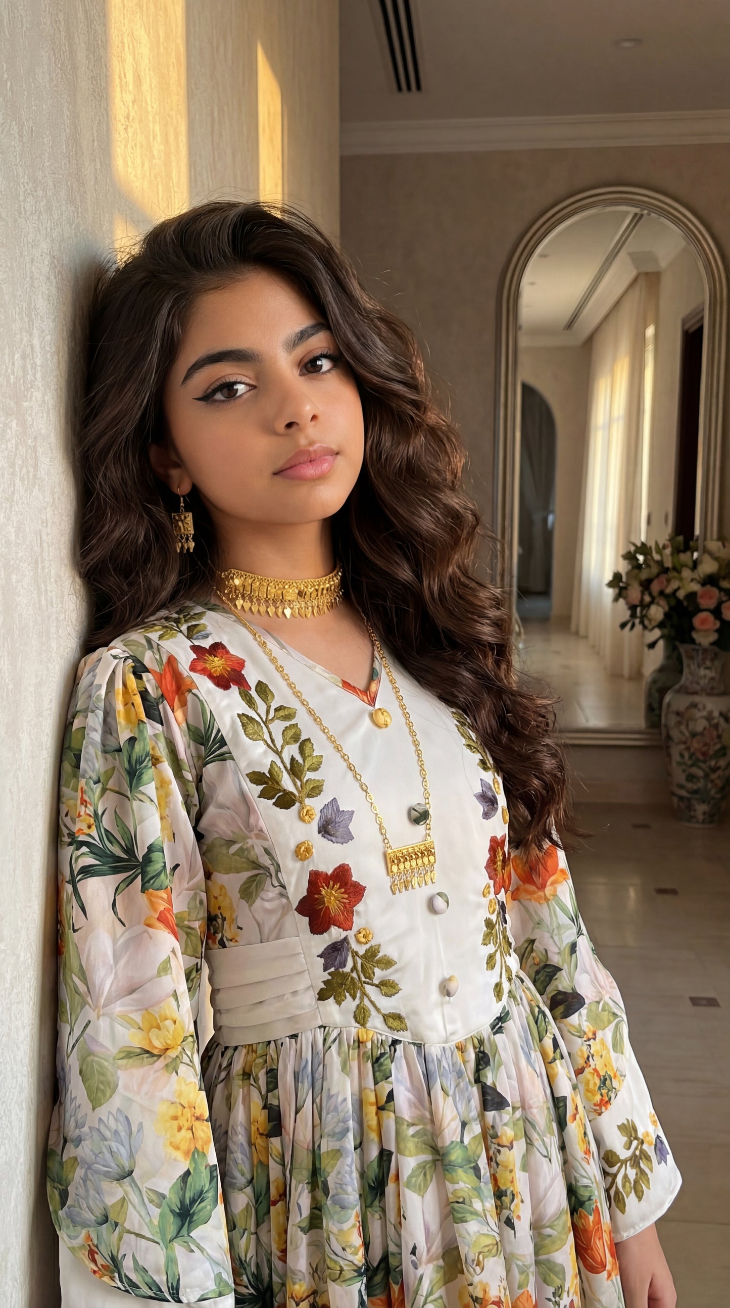 فستان   من الحرير  مع تطريز