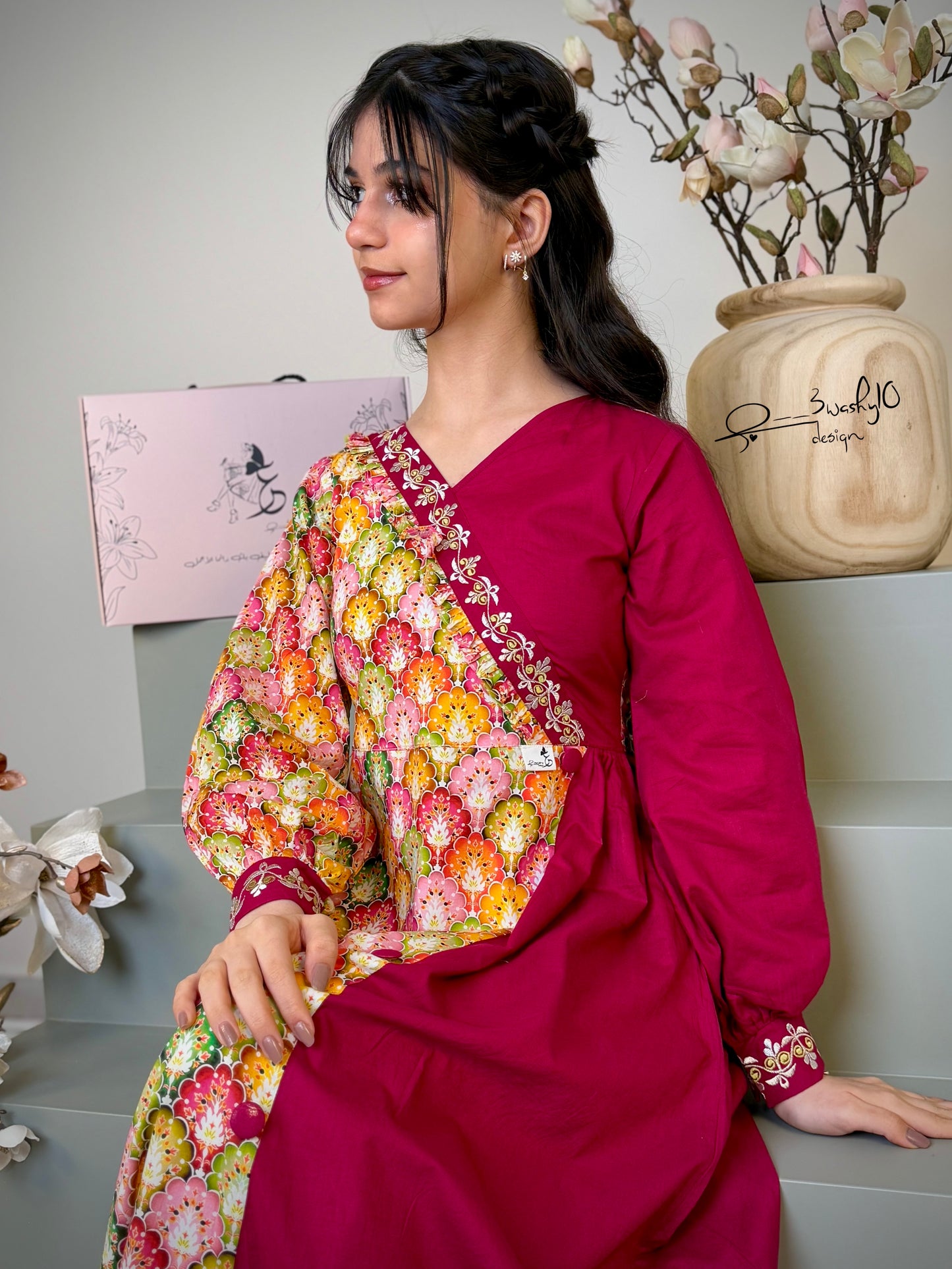 فستان قطن مع تطريز