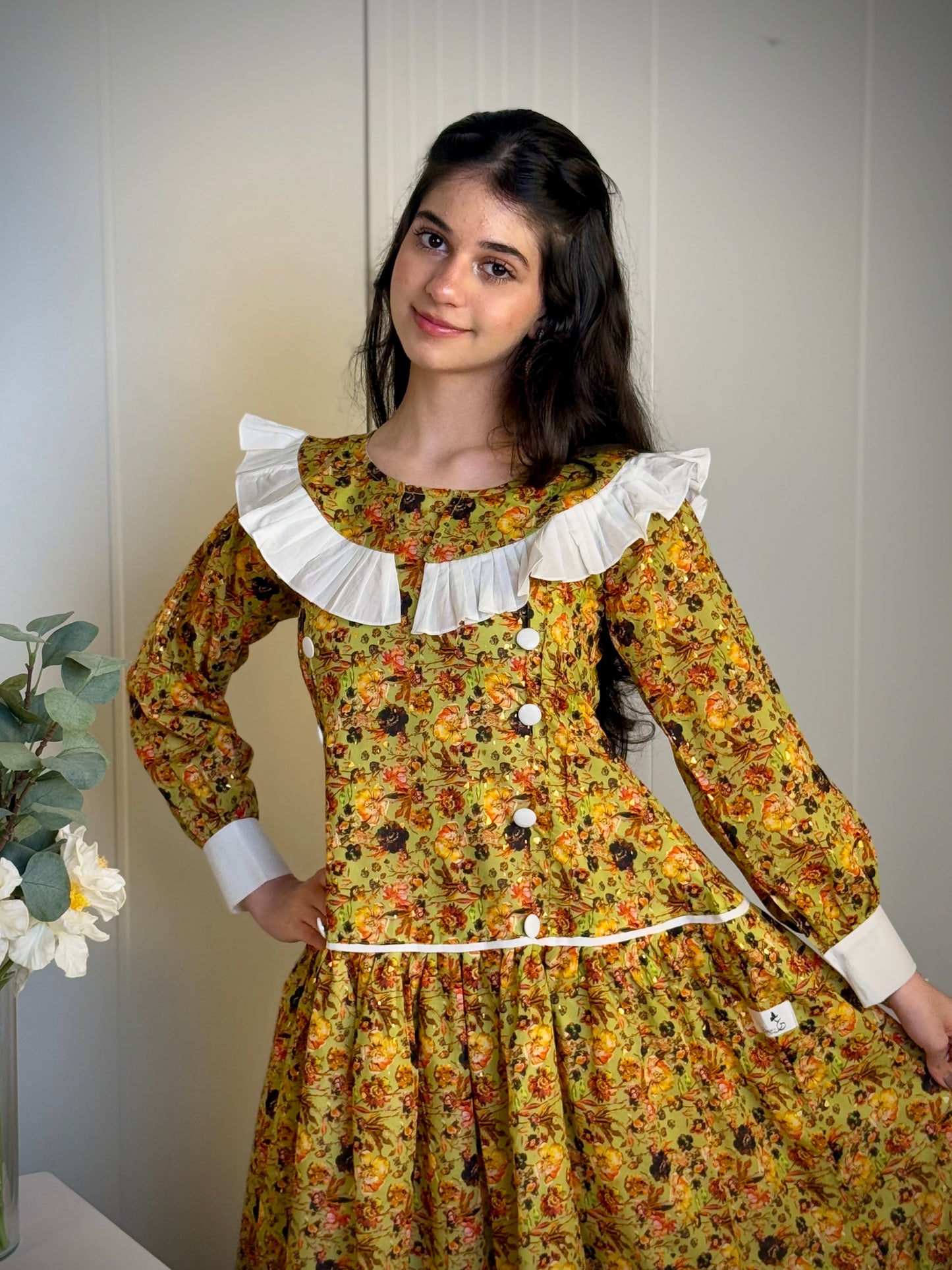 فستان قطن مع دمج السادة