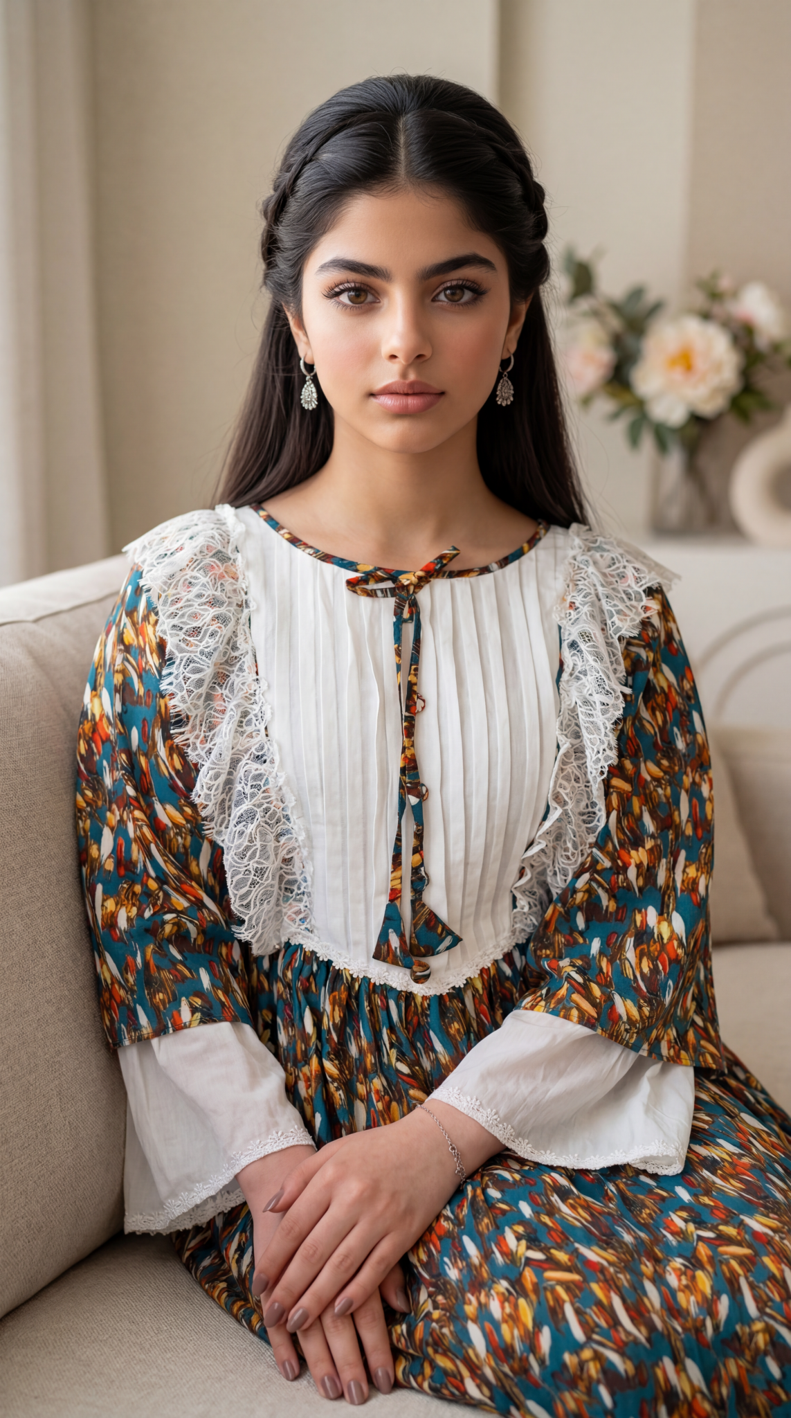 فستان قطن مع دمج السادة