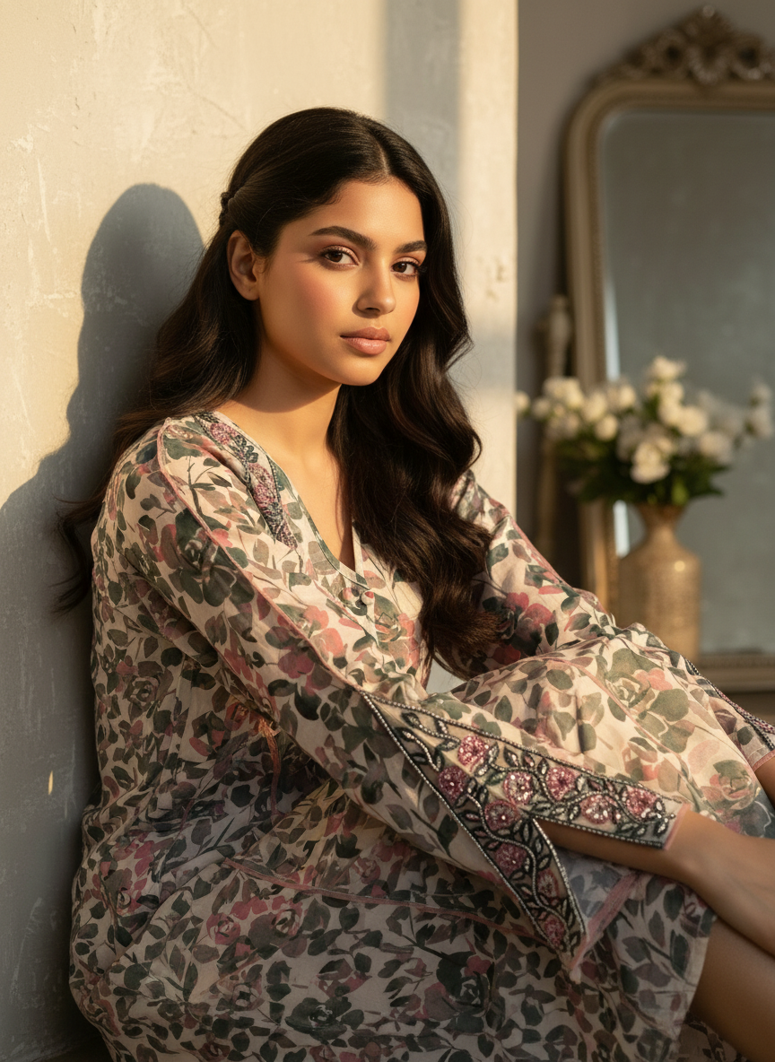 جلابية قطن مع تطريز وشغل شك