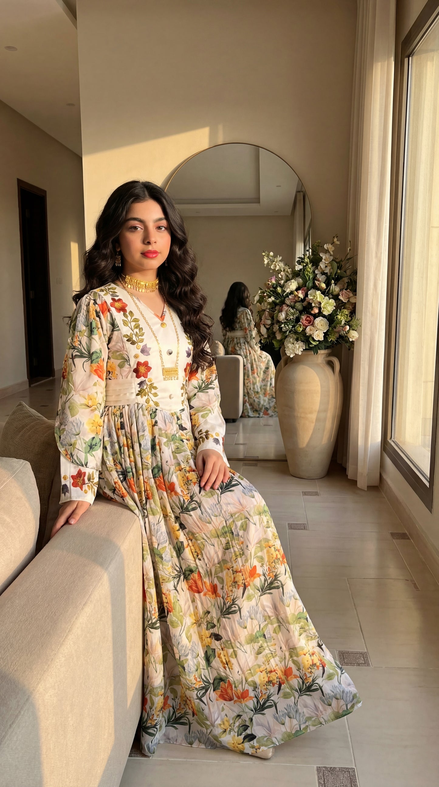 فستان   من الحرير  مع تطريز