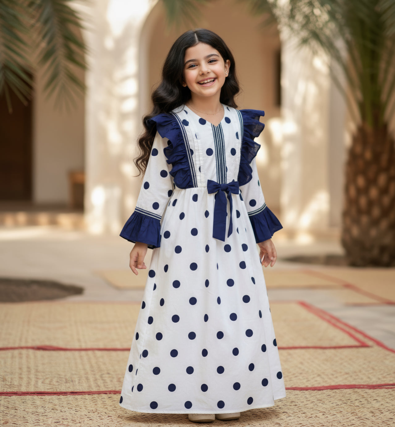 فستان قطن تراثي مع تلي  ودمج الساده