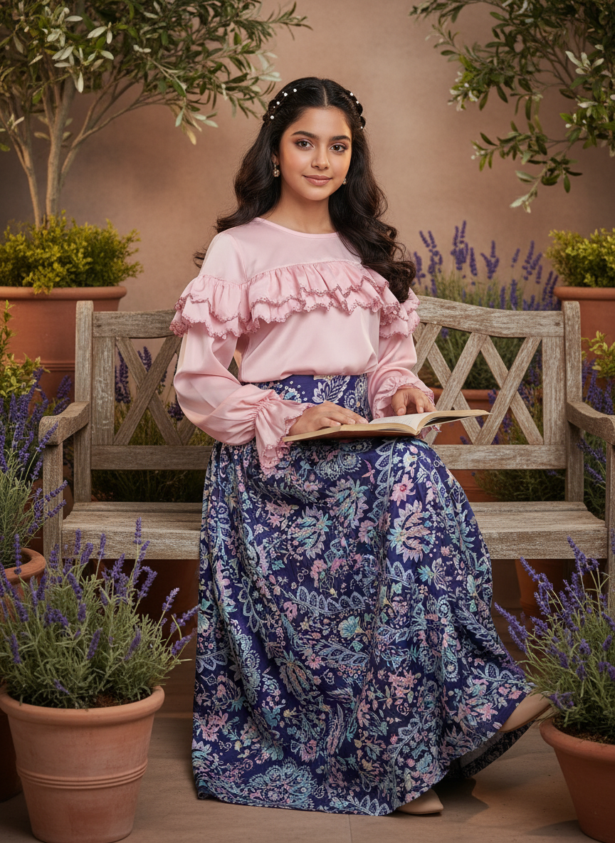 قميص تنوره من الحرير والتطريز