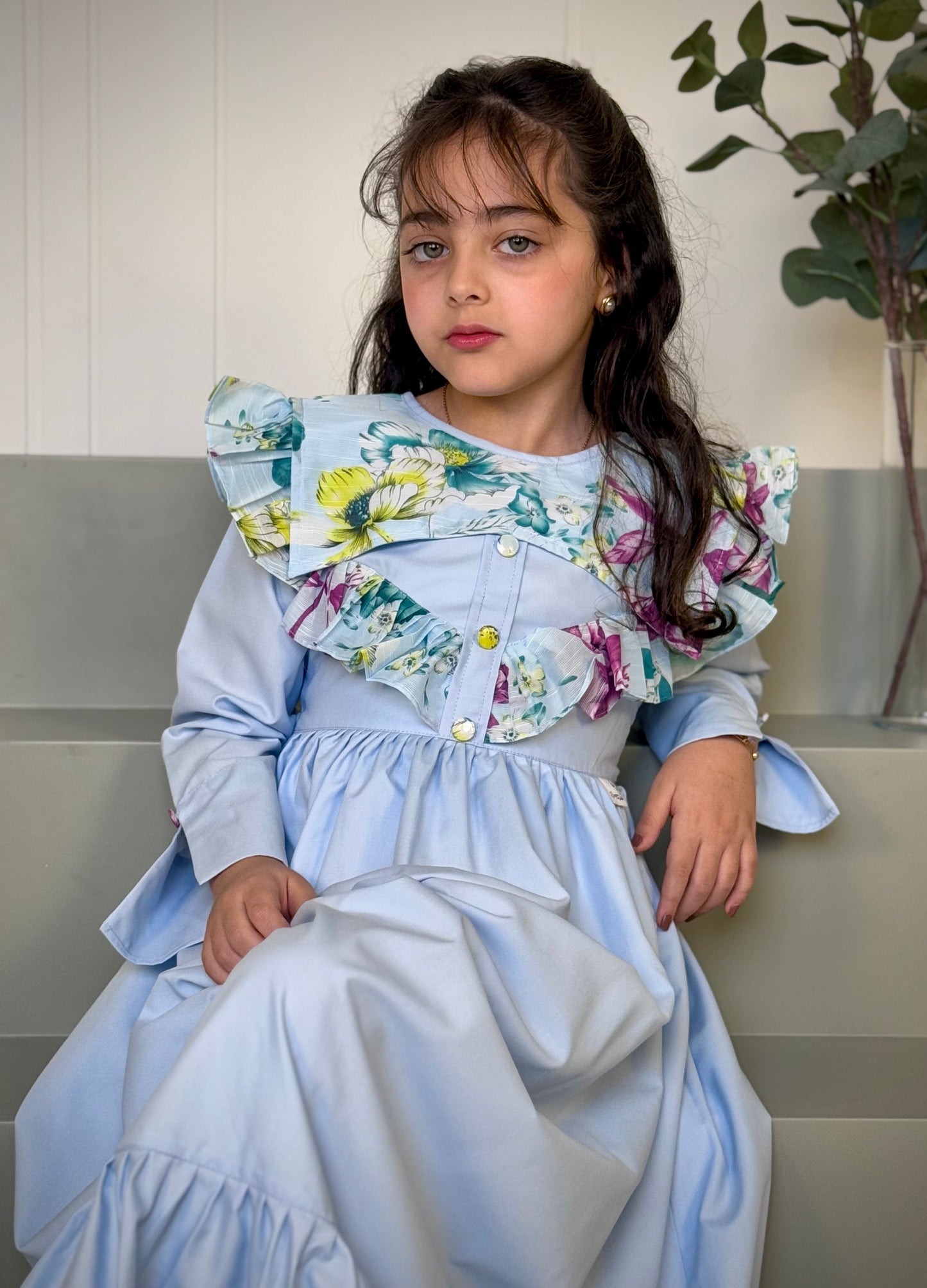 فستان قطن مع دمج السادة