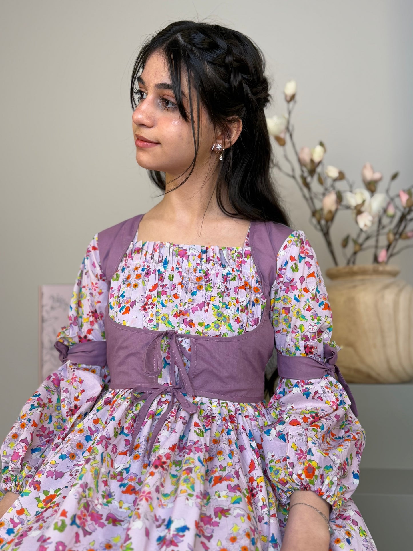 فستان قطن مع دمج السادة