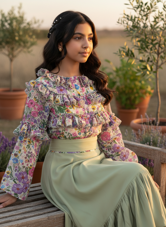 قميص شيفون  تنوره الالماس