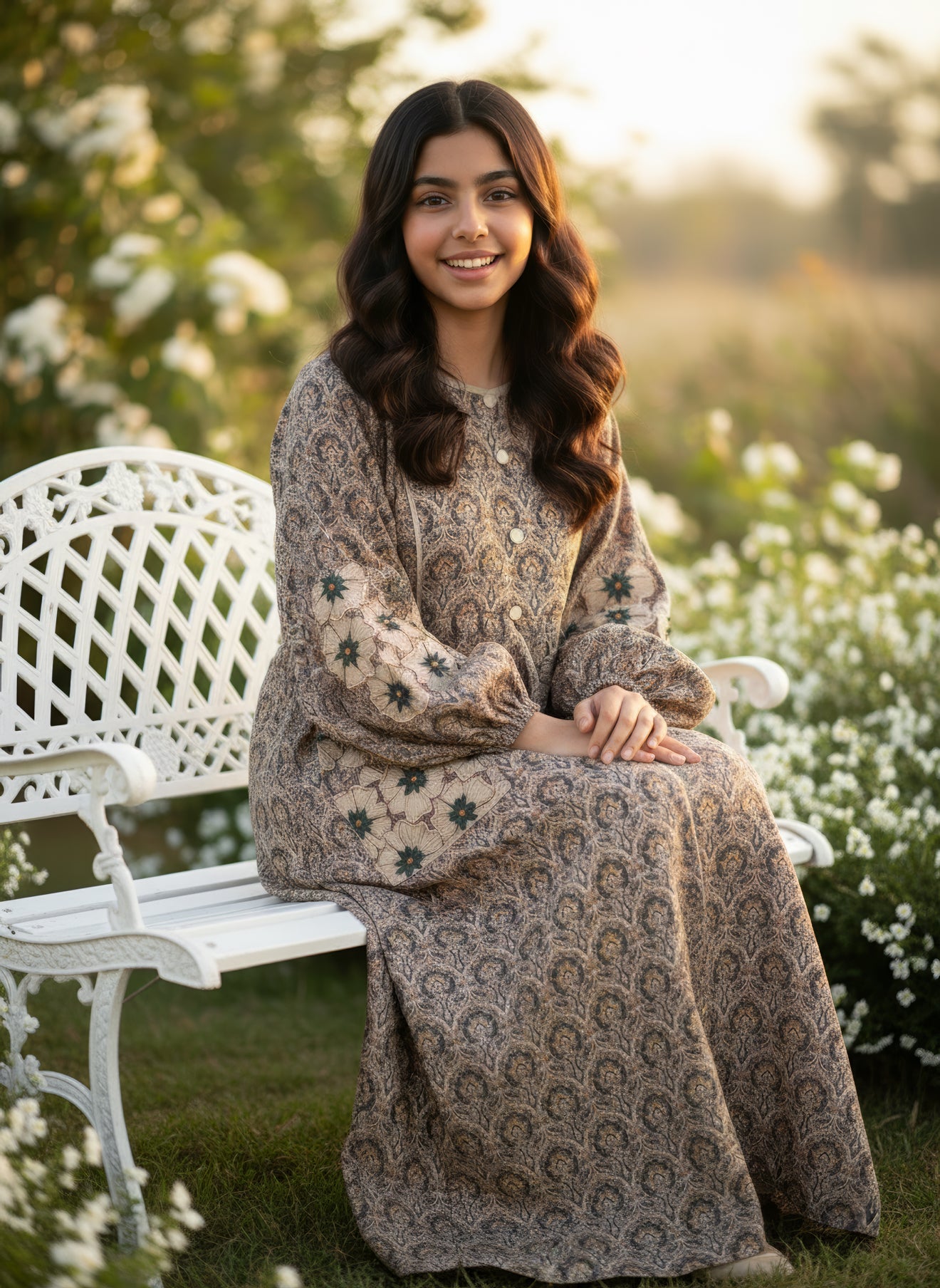 فستان قطن مع تطريز ودمج الساده