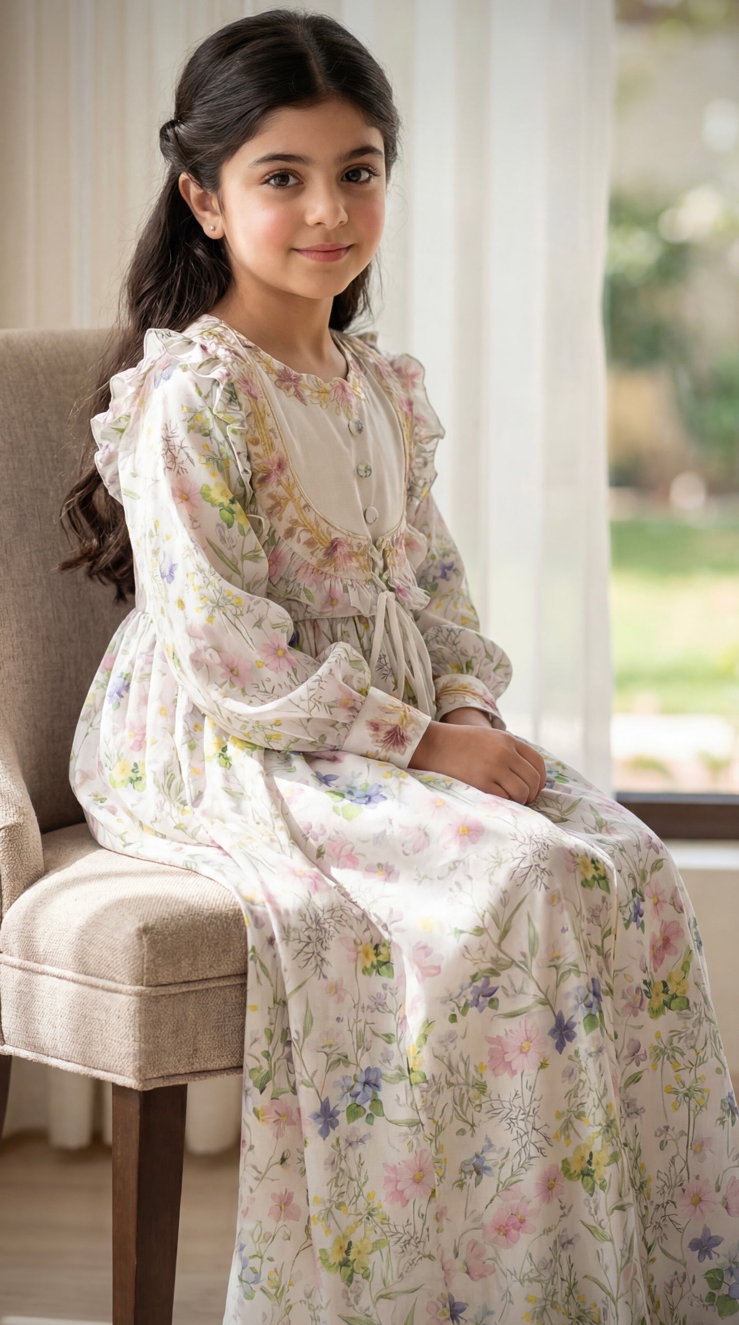 فستان من الحرير مع تطريز على شكل جاكيت