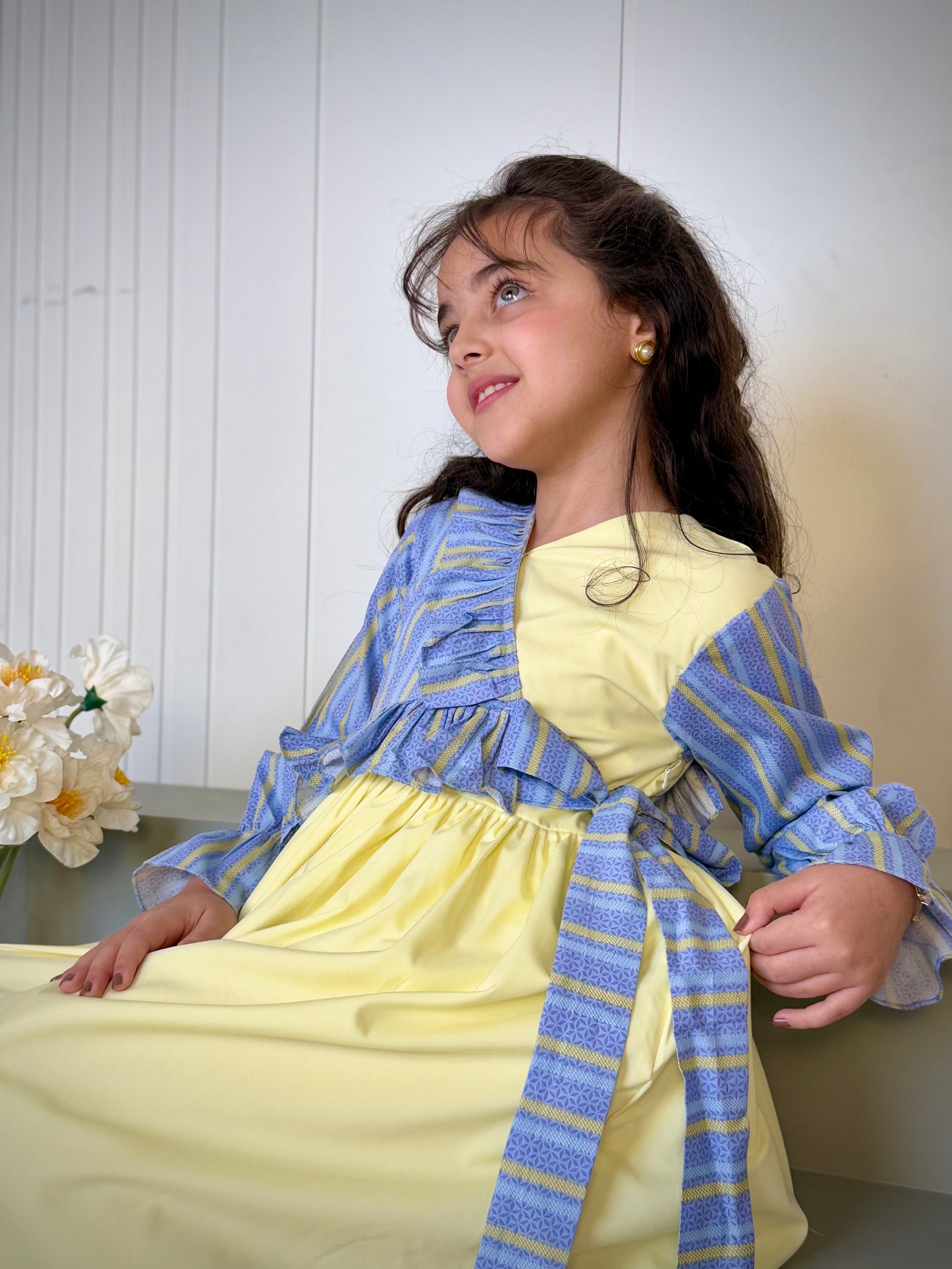 فستان قطن مع دمج السادة