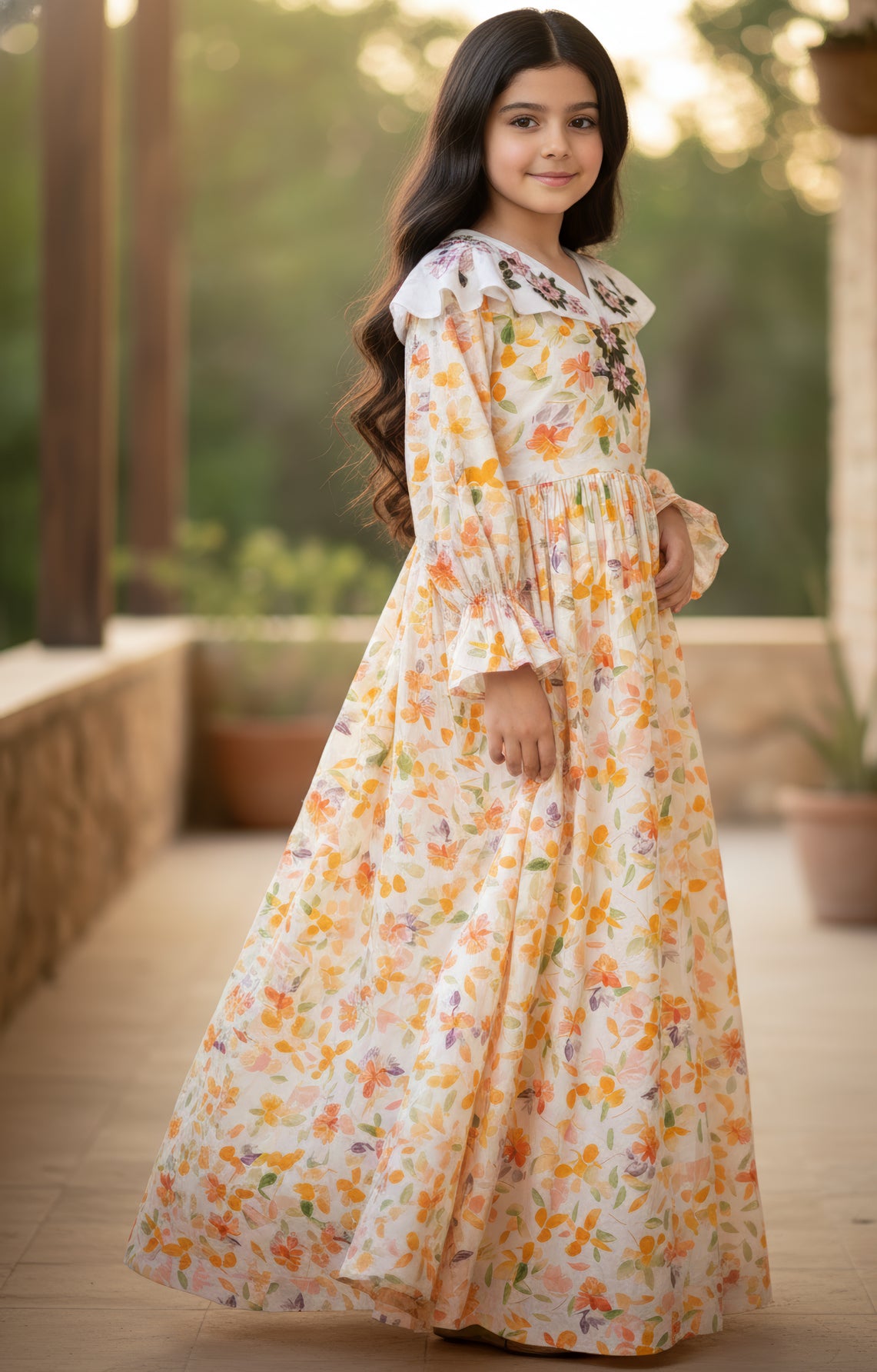 فستان قطن مع تطريز ودمج الساده