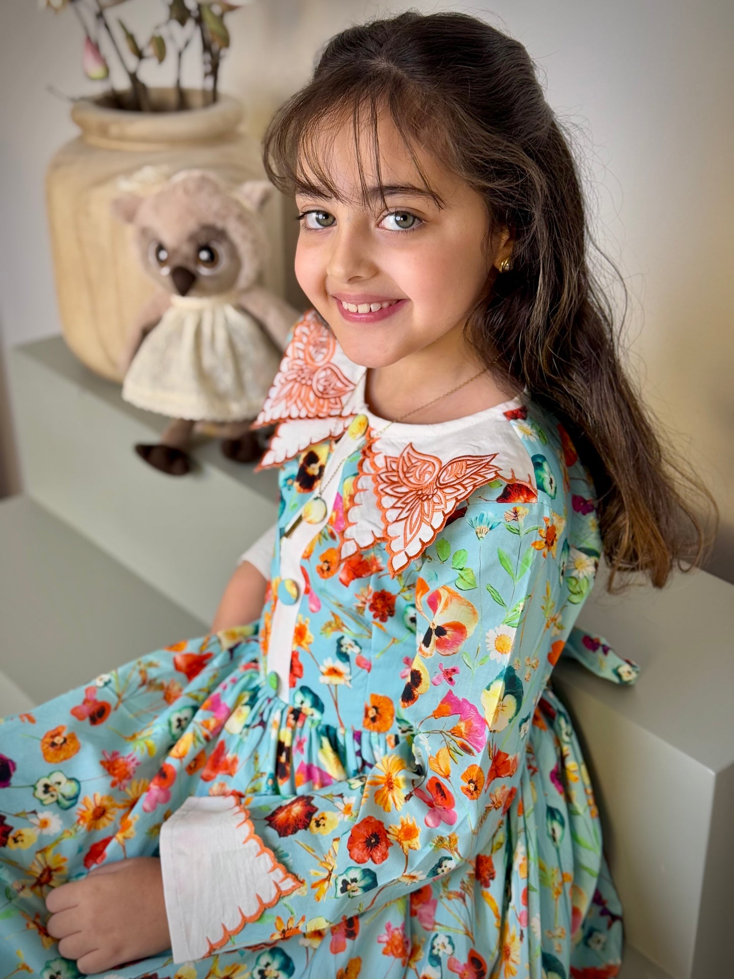 فستان قطن مع تطريز