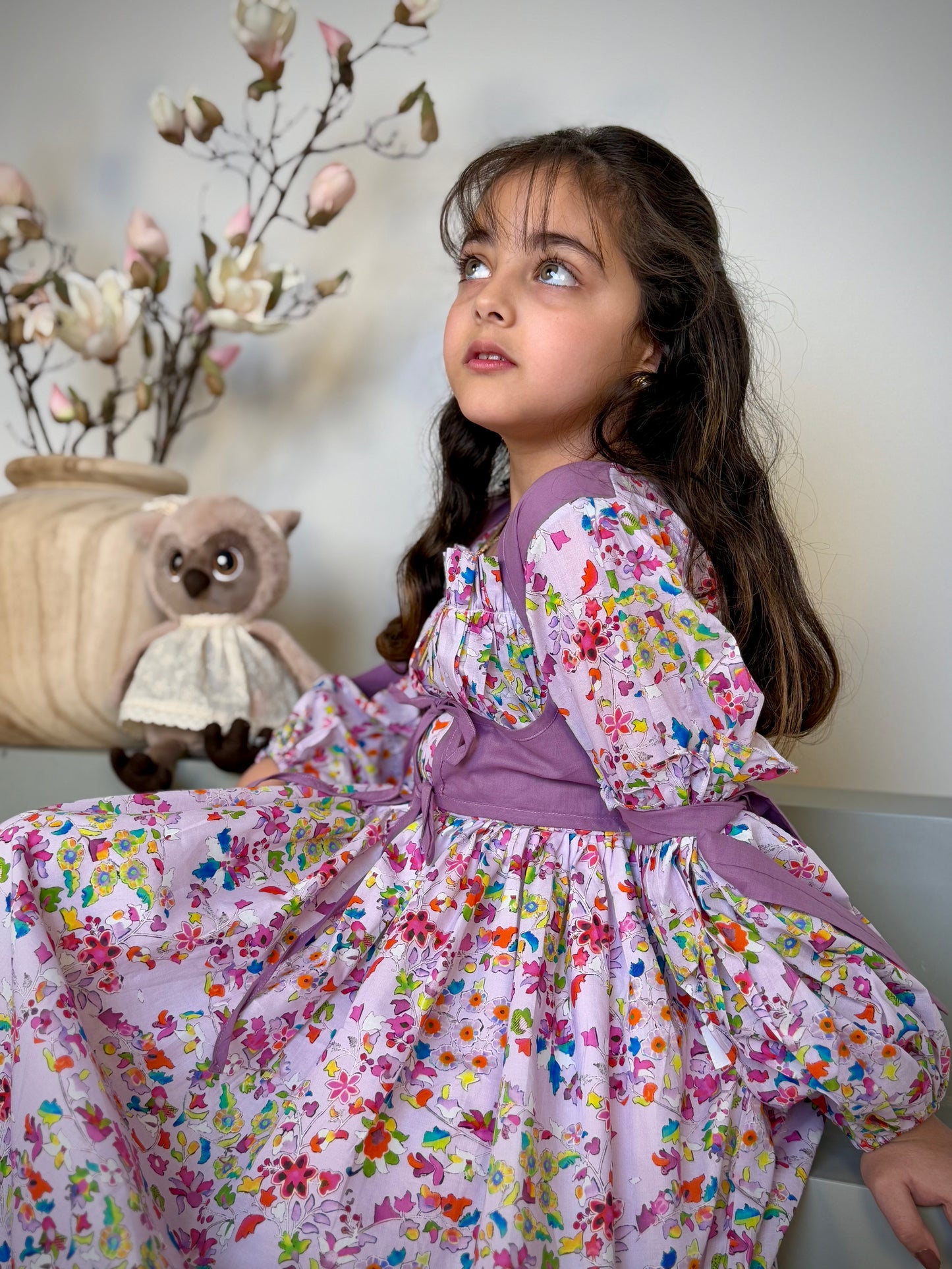 فستان قطن مع دمج السادة